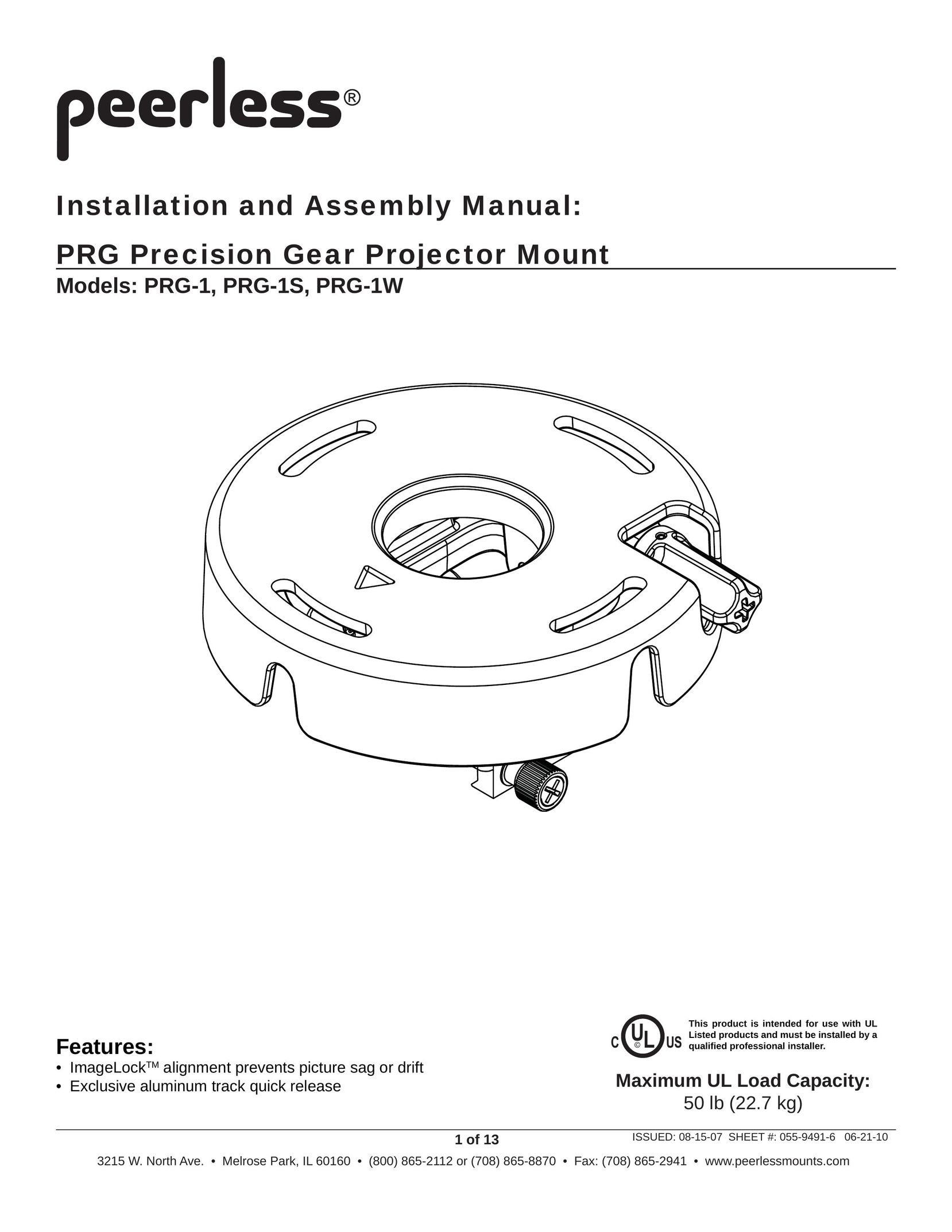 Peerless Industries PRG-1 Projector Accessories User Manual