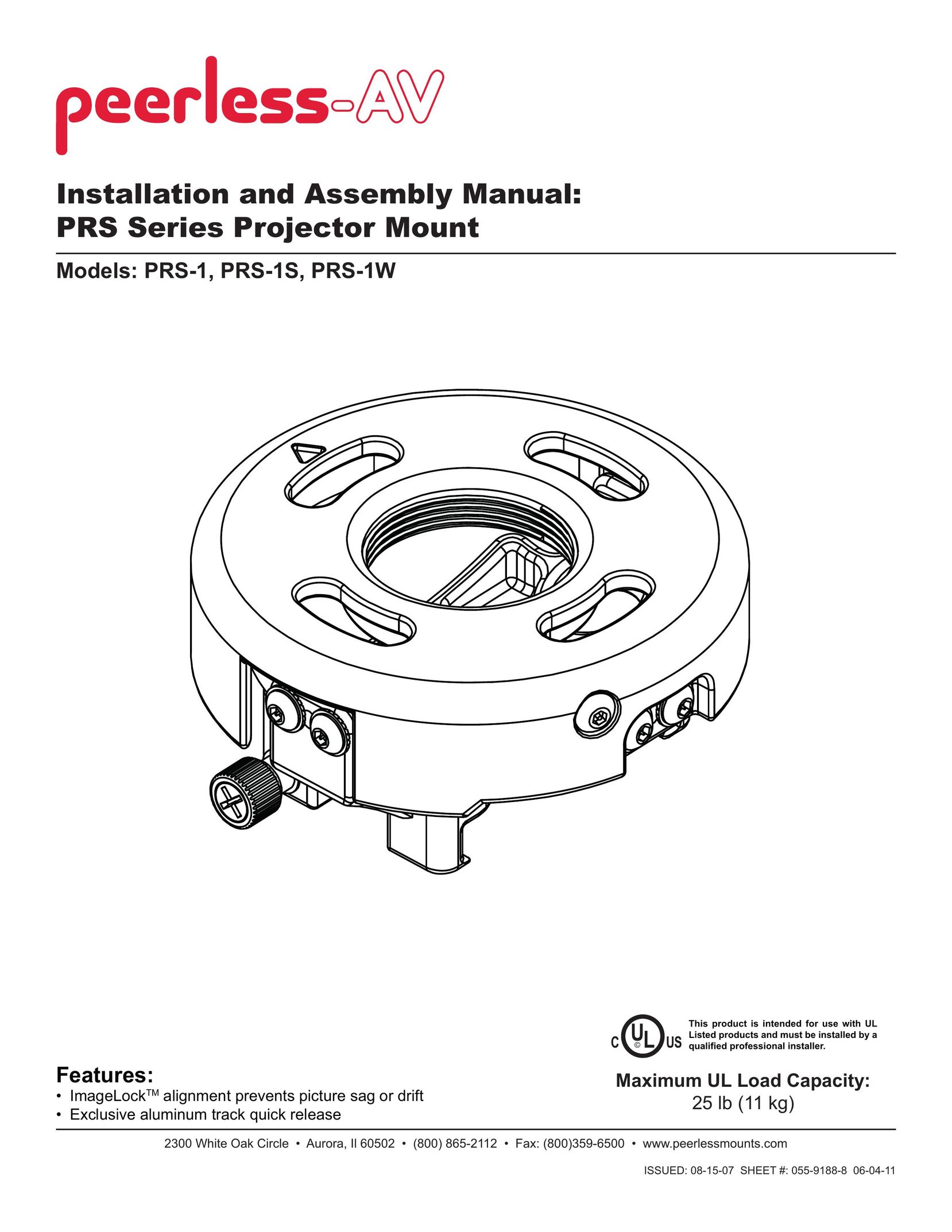 Peerless Industries PRS-1 Projector Accessories User Manual