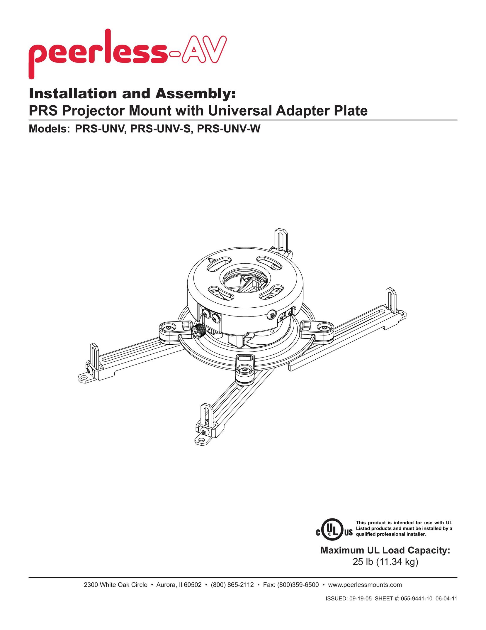 Peerless Industries PRS-UNV-W Projector Accessories User Manual