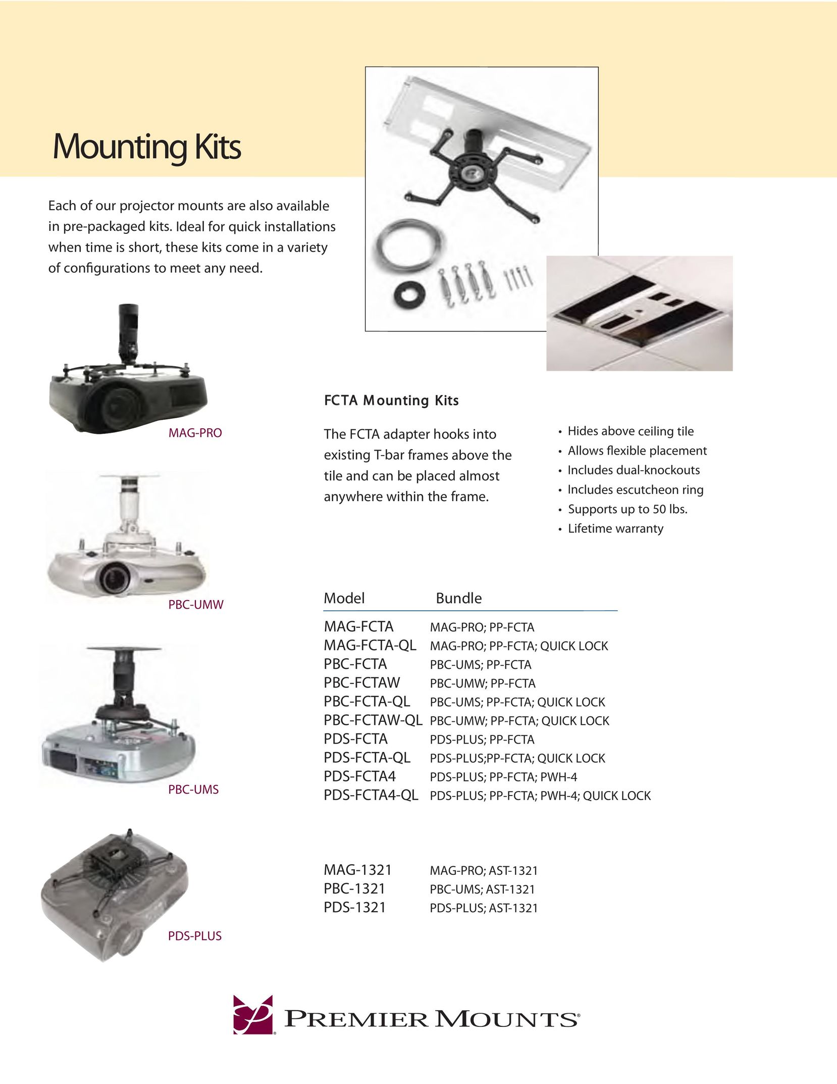 Premier Mounts PDS-FCTA4 Projector Accessories User Manual