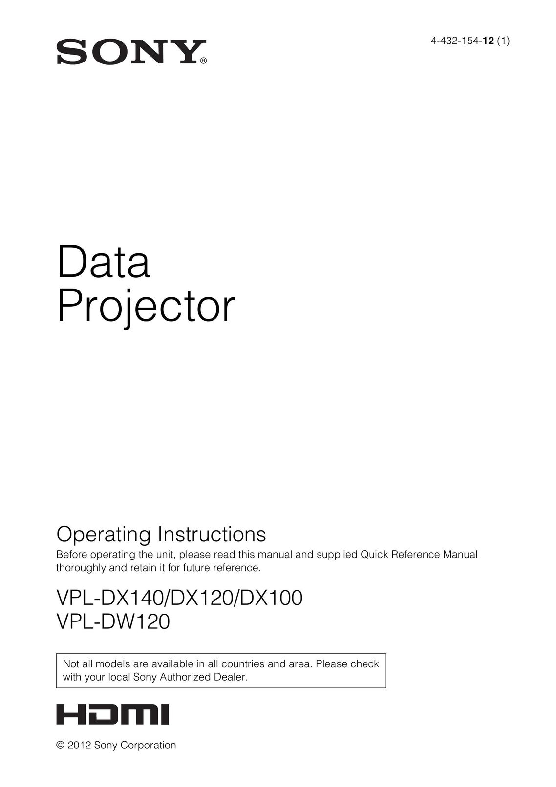 Sony VPL-DW120 Projector Accessories User Manual
