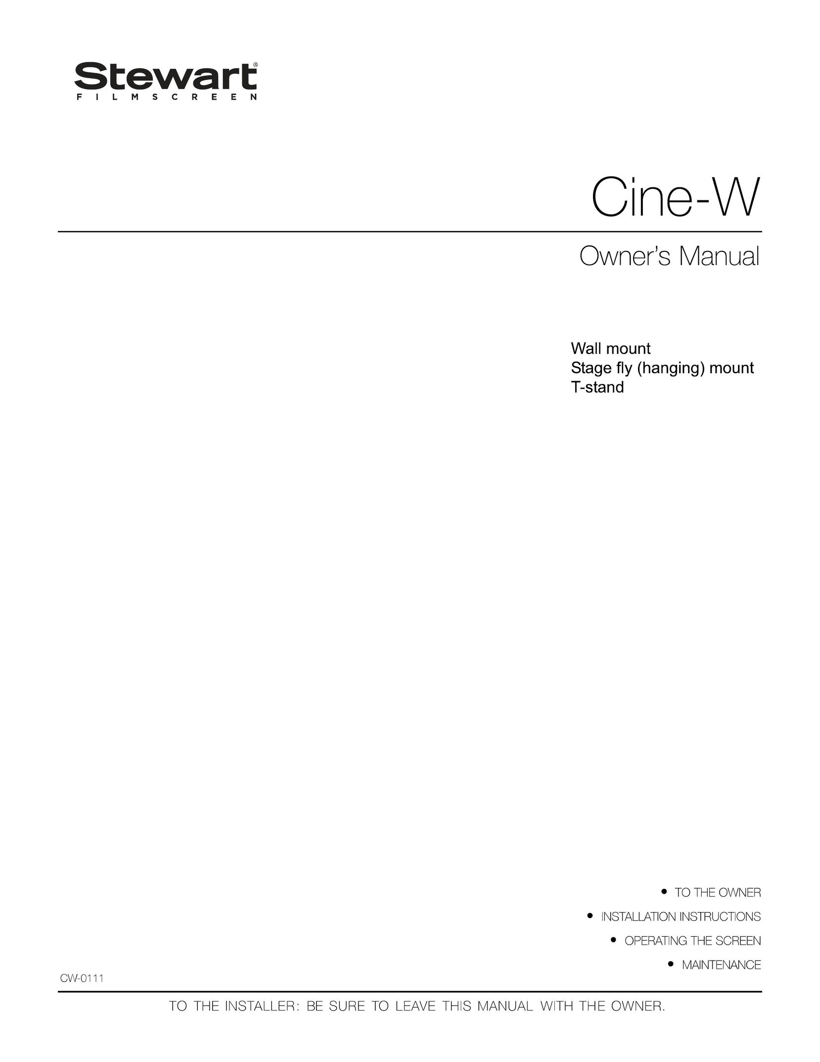 Stewart Filmscreen Corp CW-0111 Projector Accessories User Manual