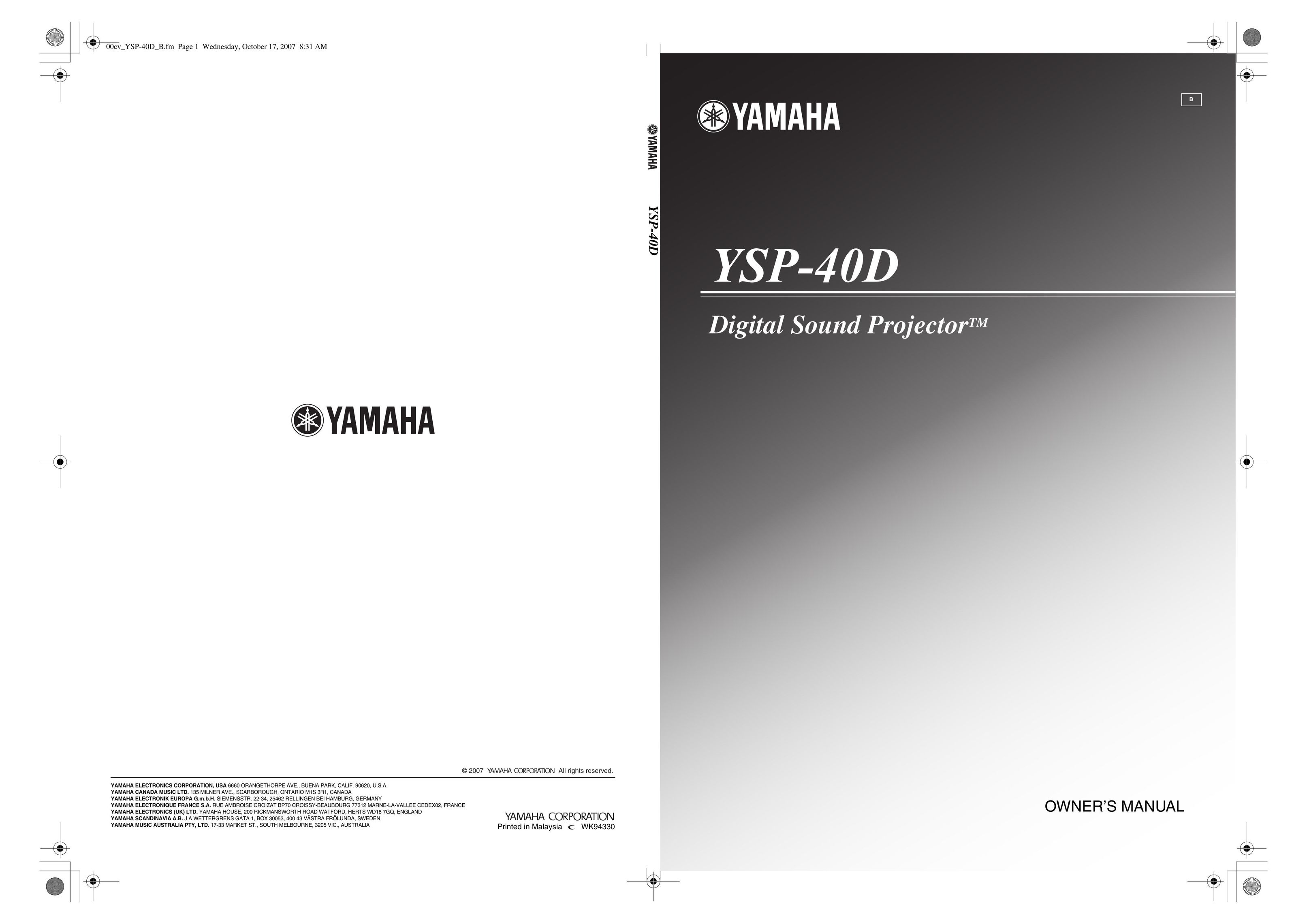 Yamaha YSP-40D Projector Accessories User Manual