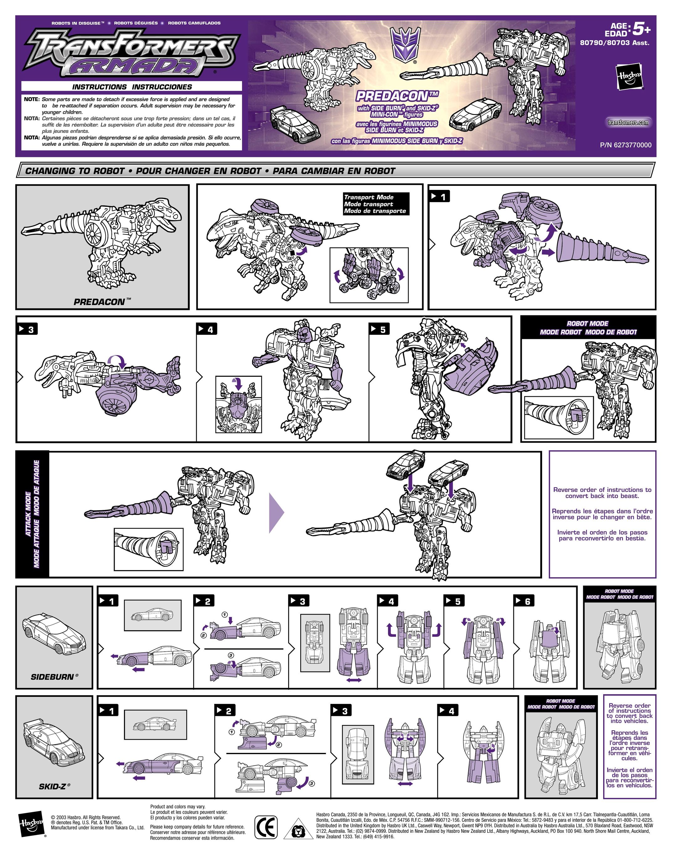 Hasbro 80703 Asst. Robotics User Manual