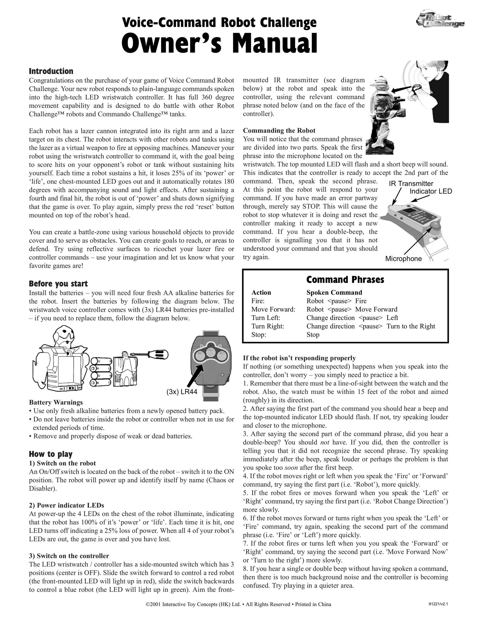 Interact-TV Voice Command Robot Challenge Robotics User Manual