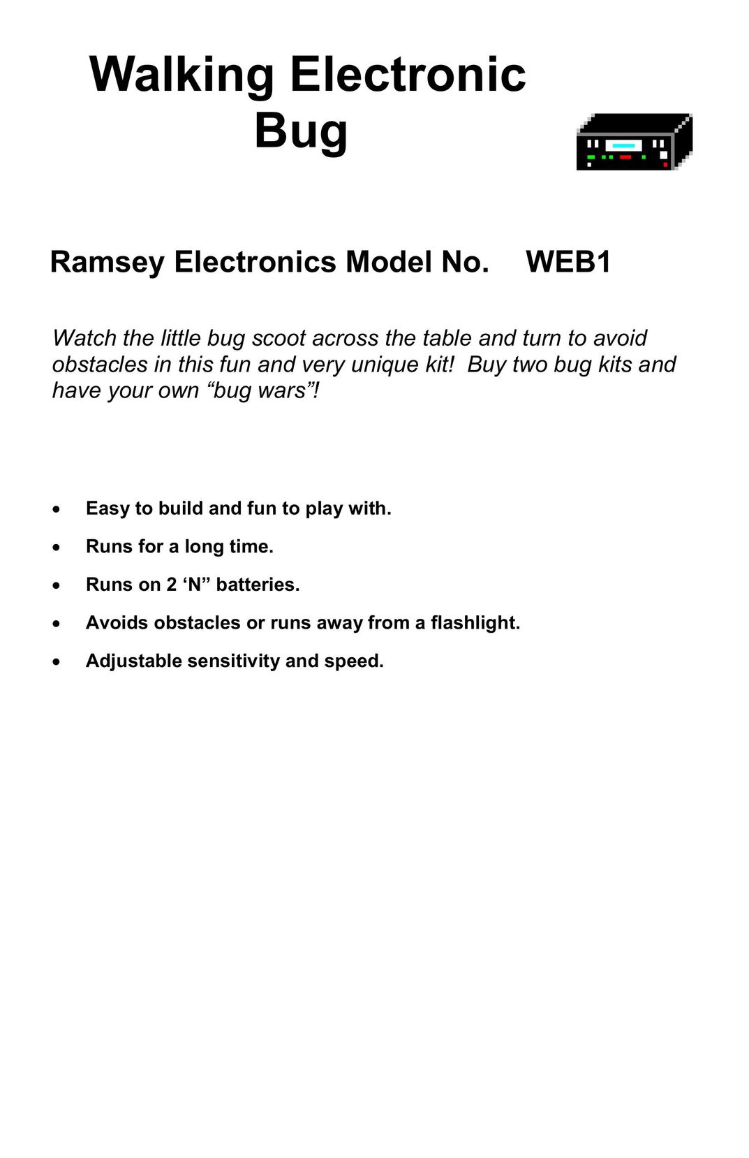 Ramsey Electronics WEB1 Robotics User Manual