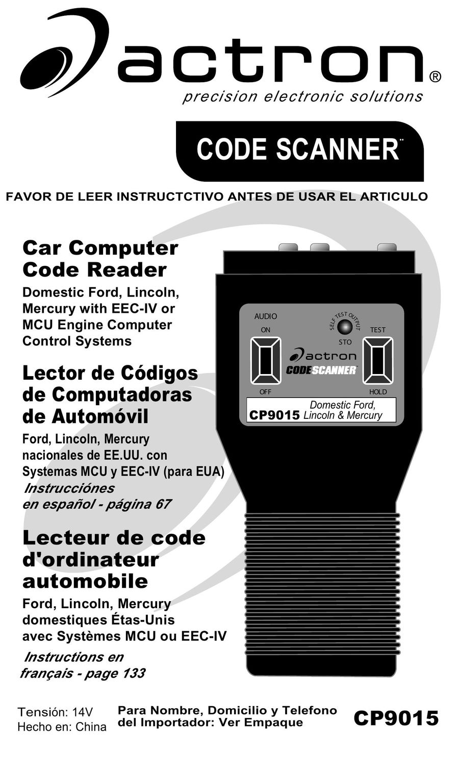 Actron CP9015 Scanner User Manual