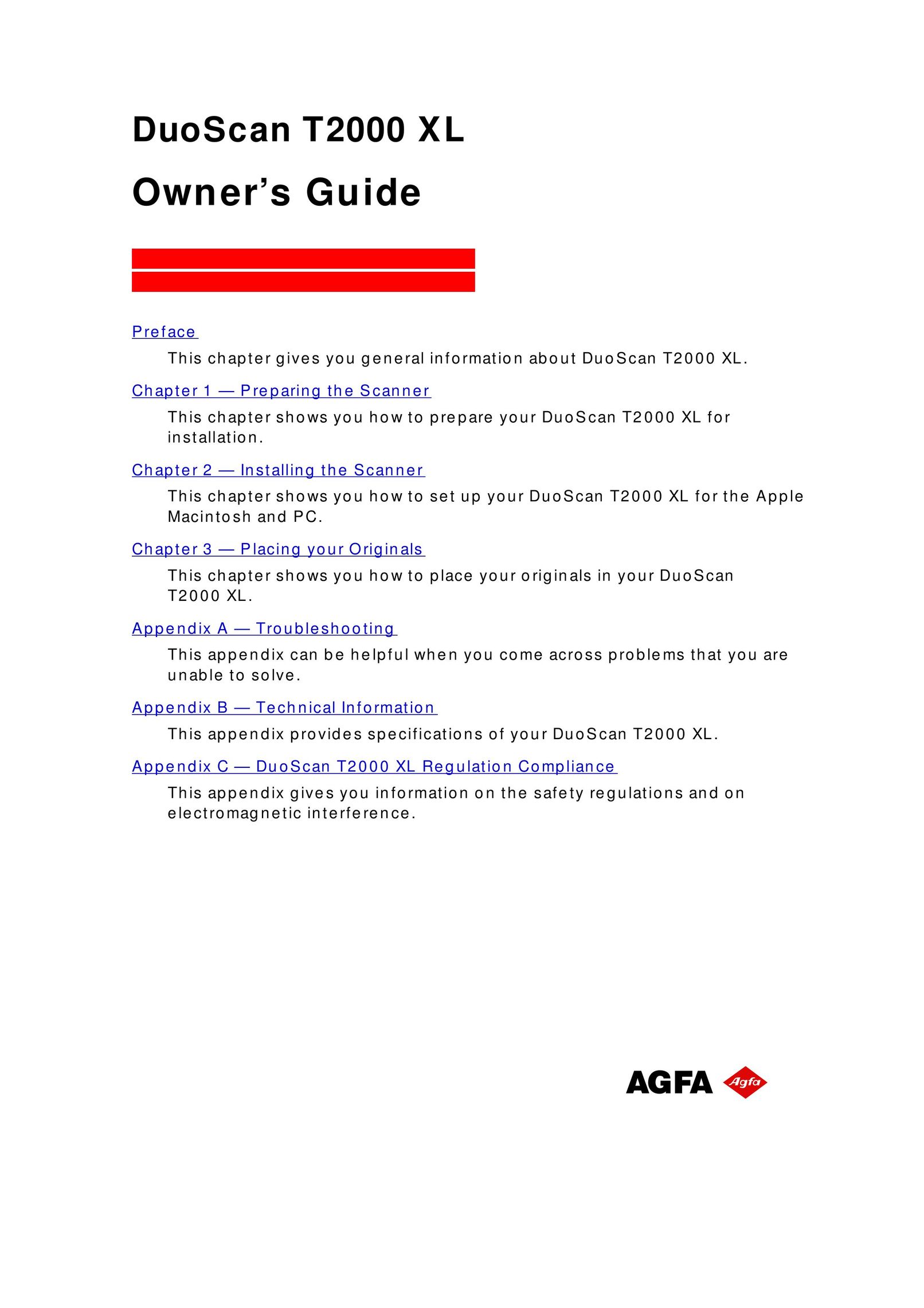 AGFA T2000 XL Scanner User Manual