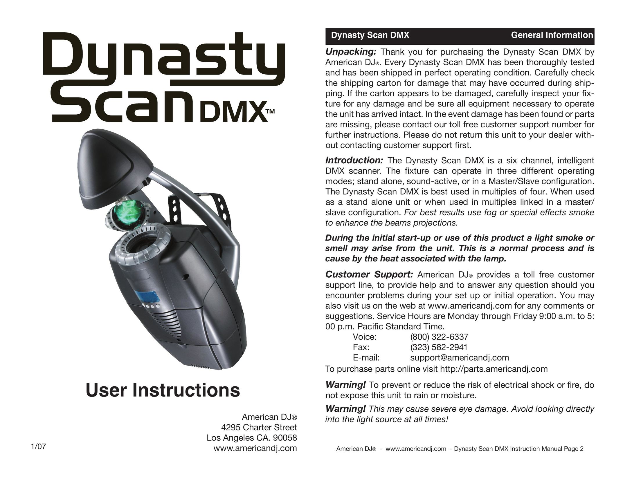 American DJ DMX Scanner User Manual