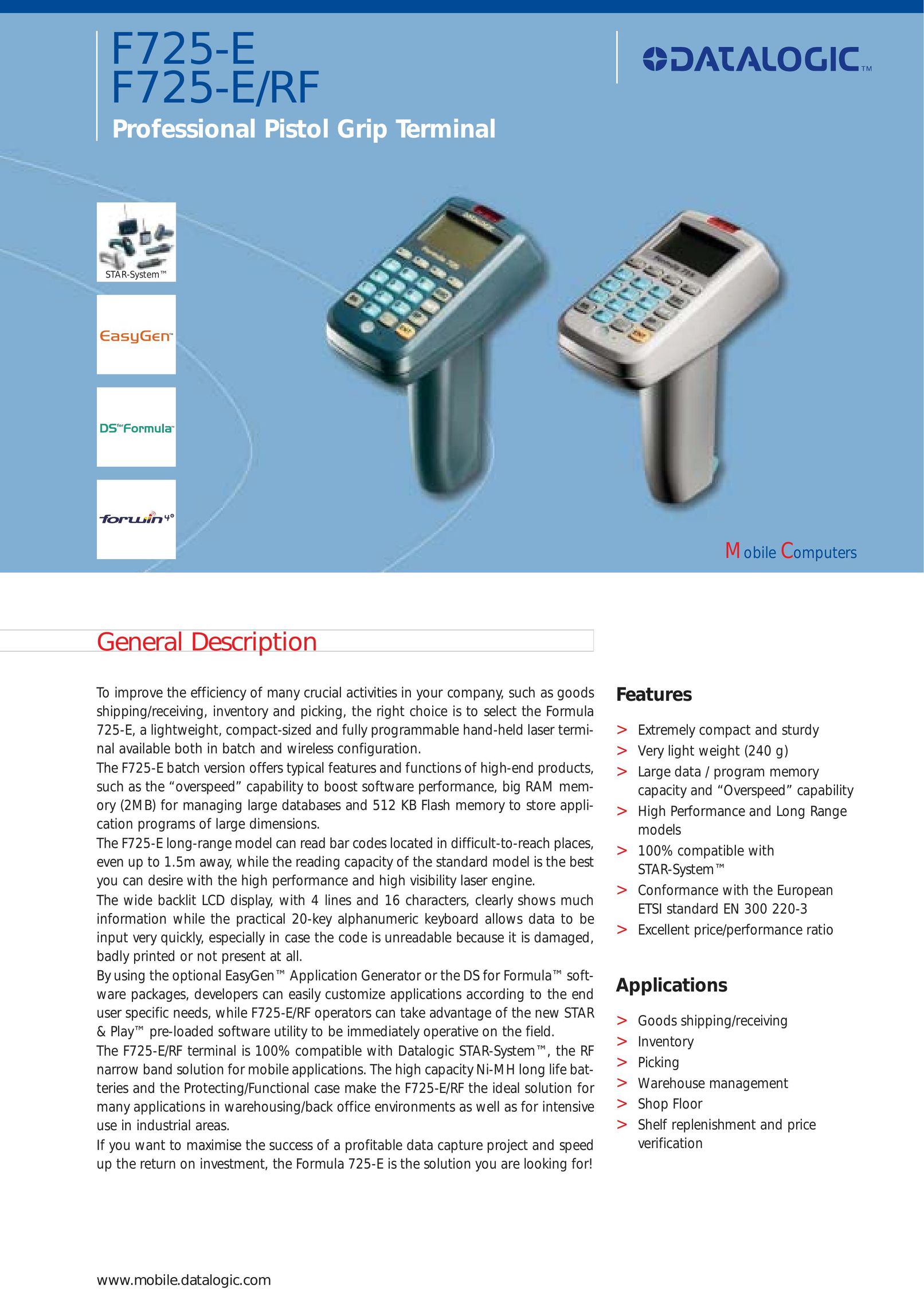 Datalogic Scanning F725-E/RF Scanner User Manual