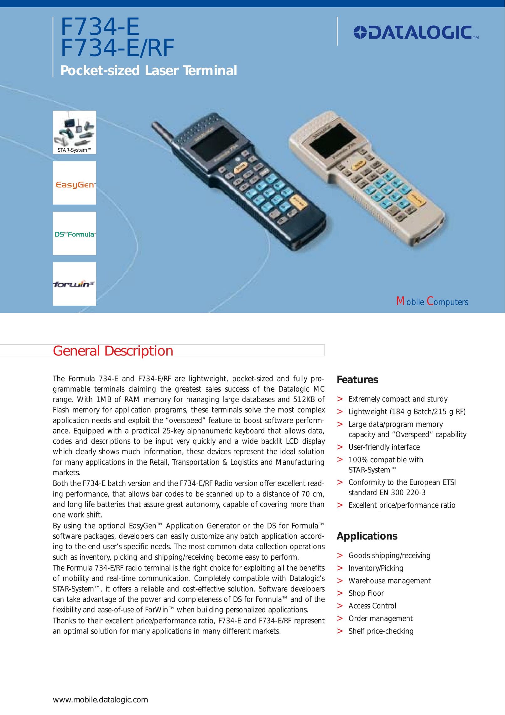 Datalogic Scanning F734-E/RF Scanner User Manual