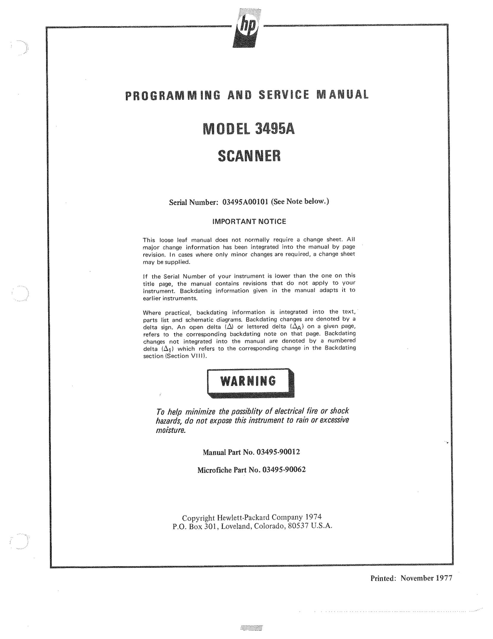 HP (Hewlett-Packard) 3495A Scanner User Manual