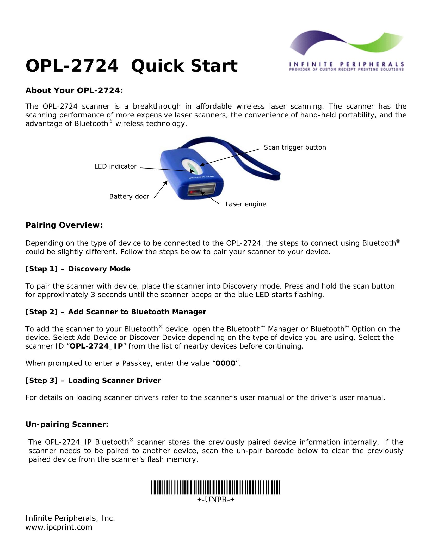 Infinite Peripherals OPL-2724 Scanner User Manual
