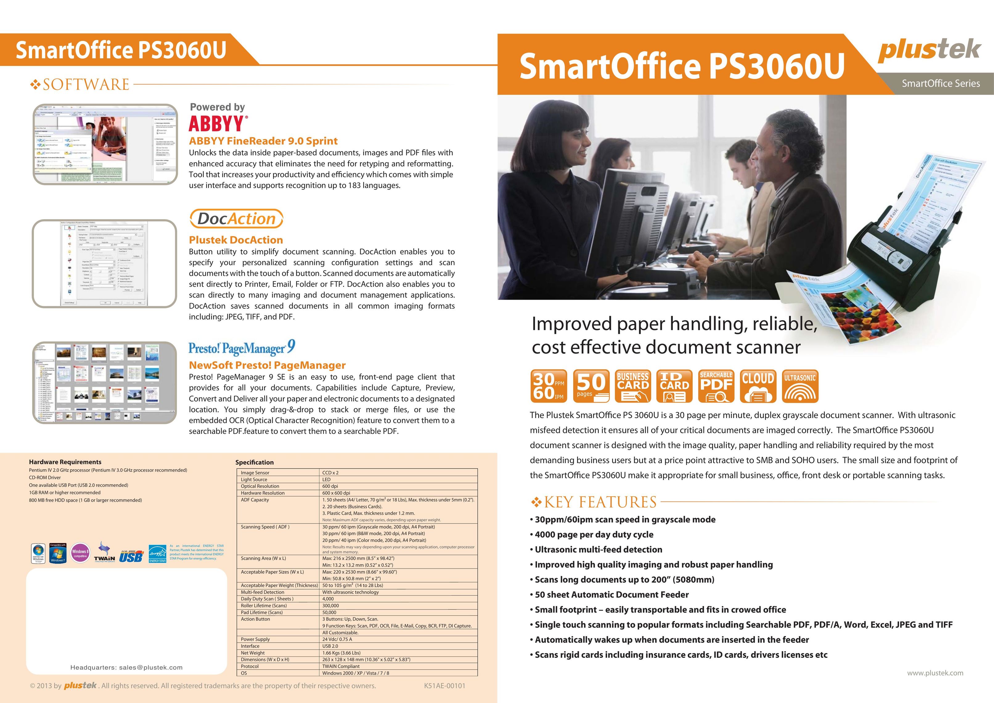 Plustek SmartOffice Document Scanner Scanner User Manual
