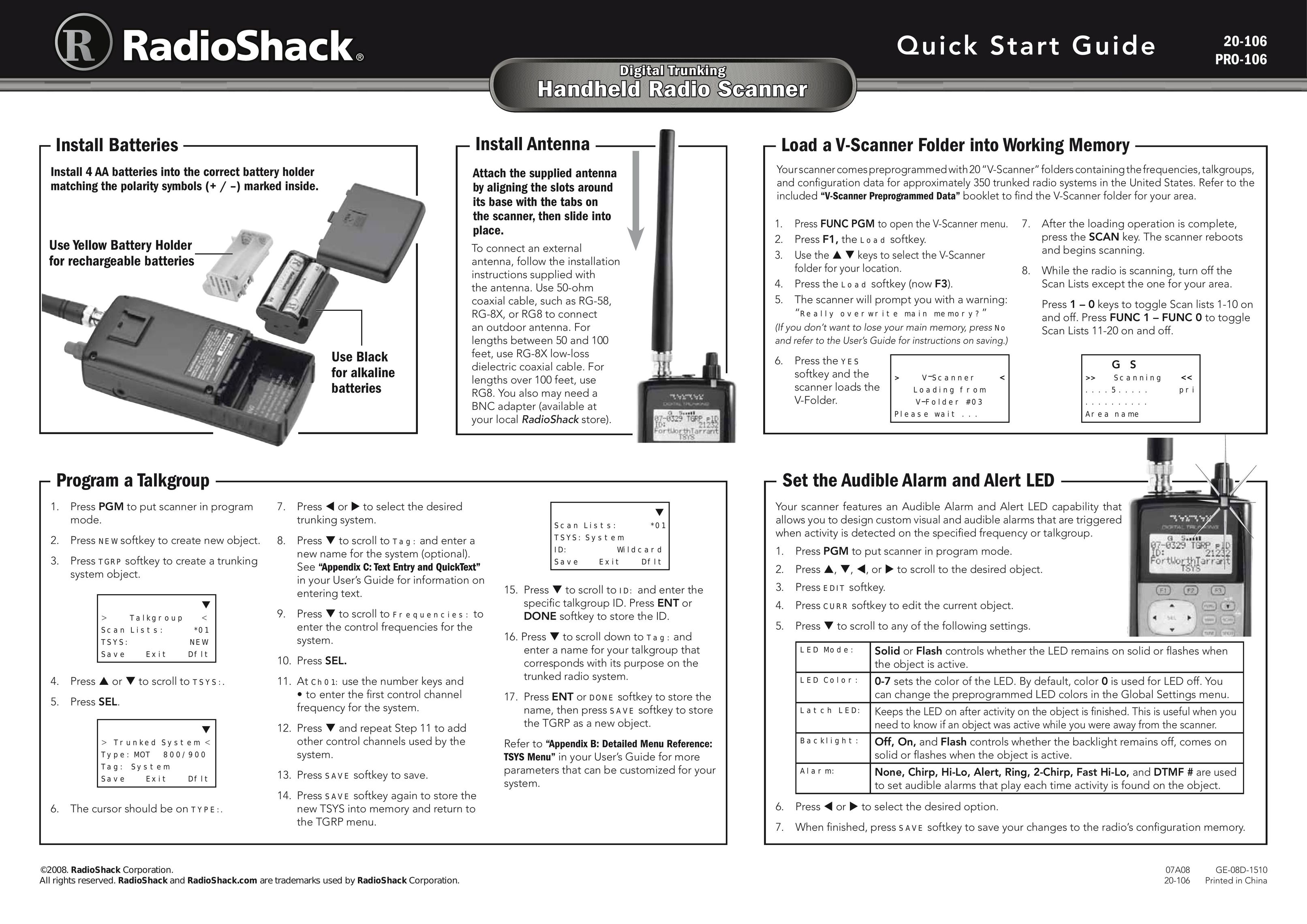 Radio Shack 20-106 Scanner User Manual