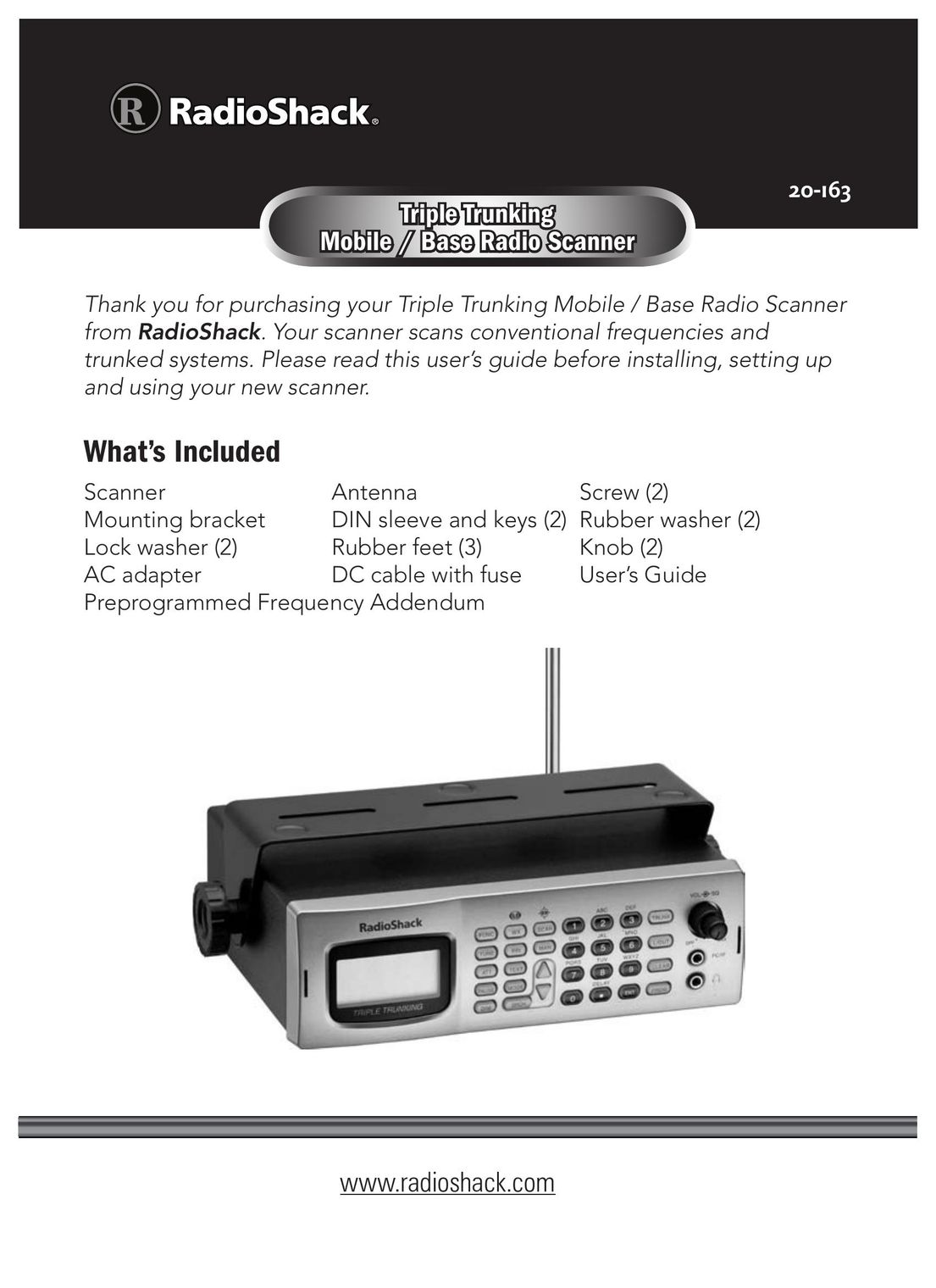 Radio Shack 20-163 Scanner User Manual