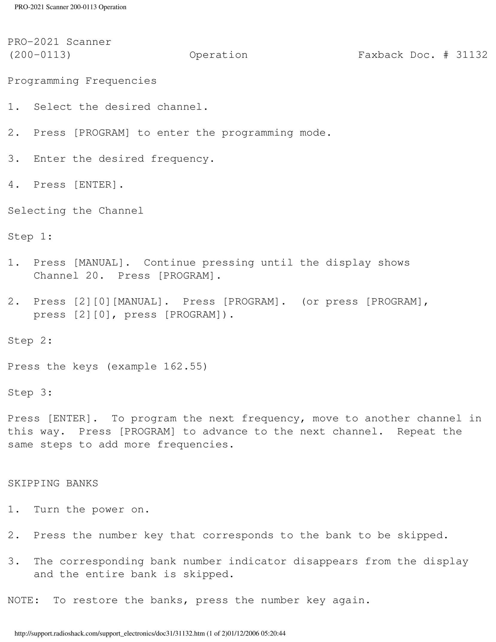 Radio Shack 200-0113 Scanner User Manual