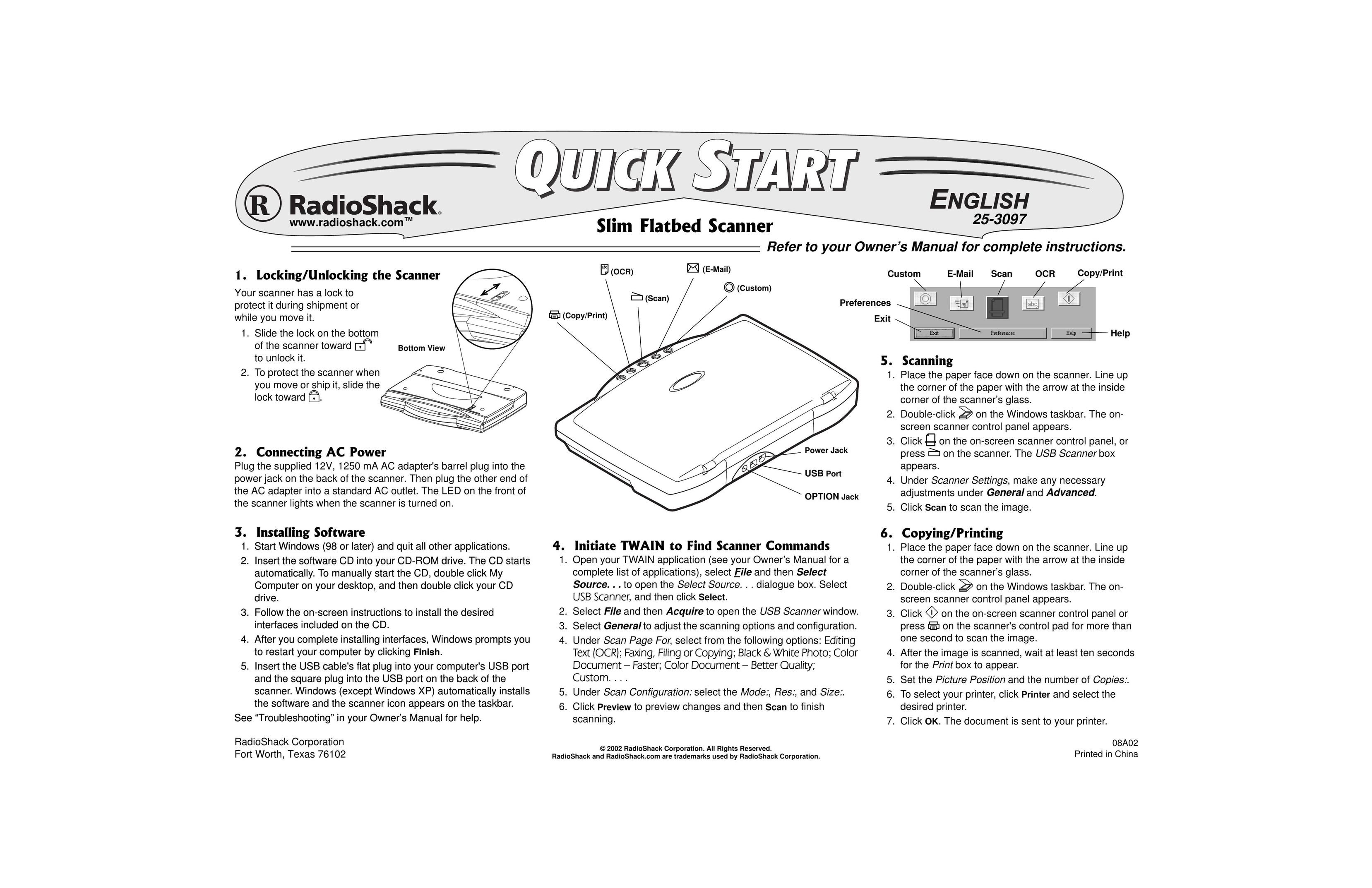 Radio Shack 25-3097 Scanner User Manual