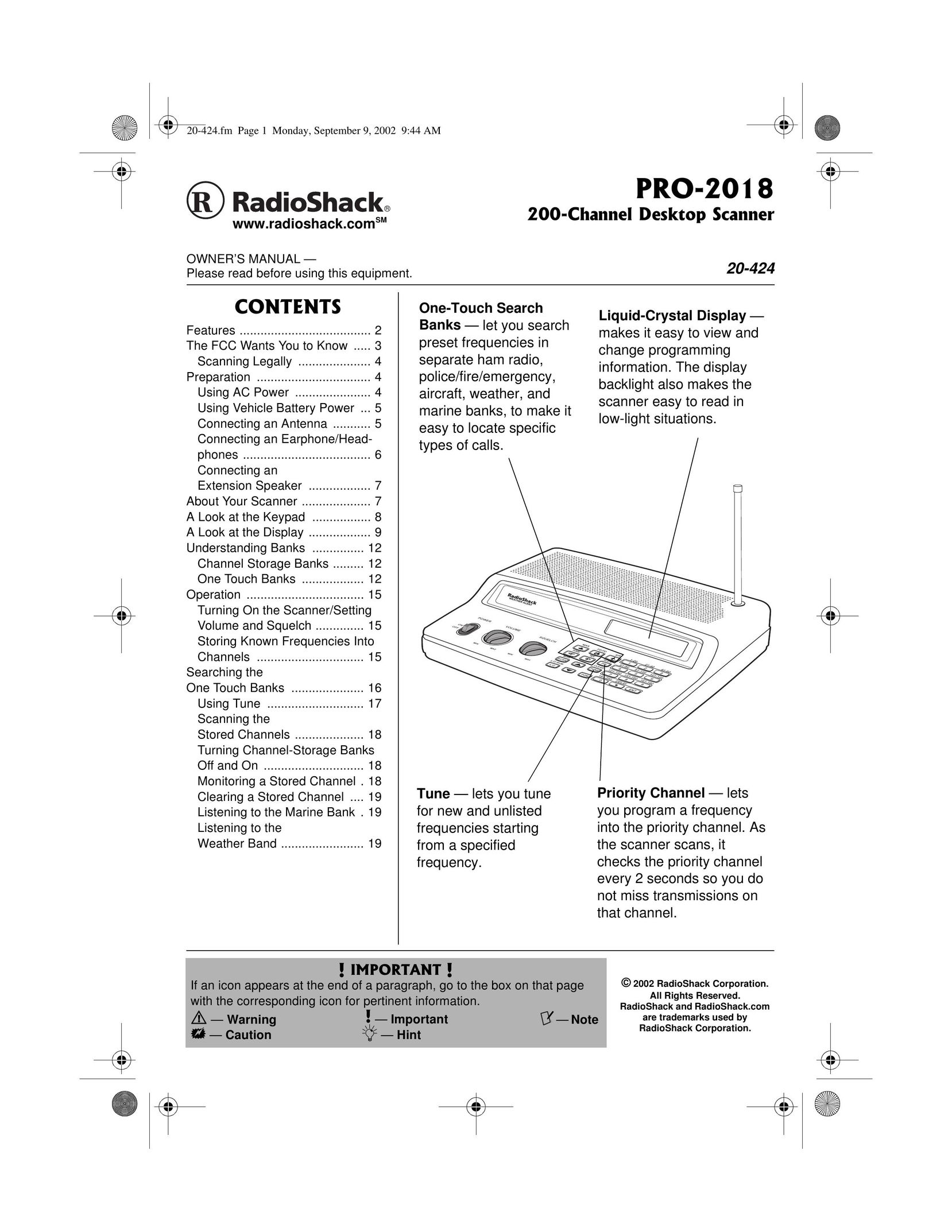 Radio Shack PRO-2018 Scanner User Manual