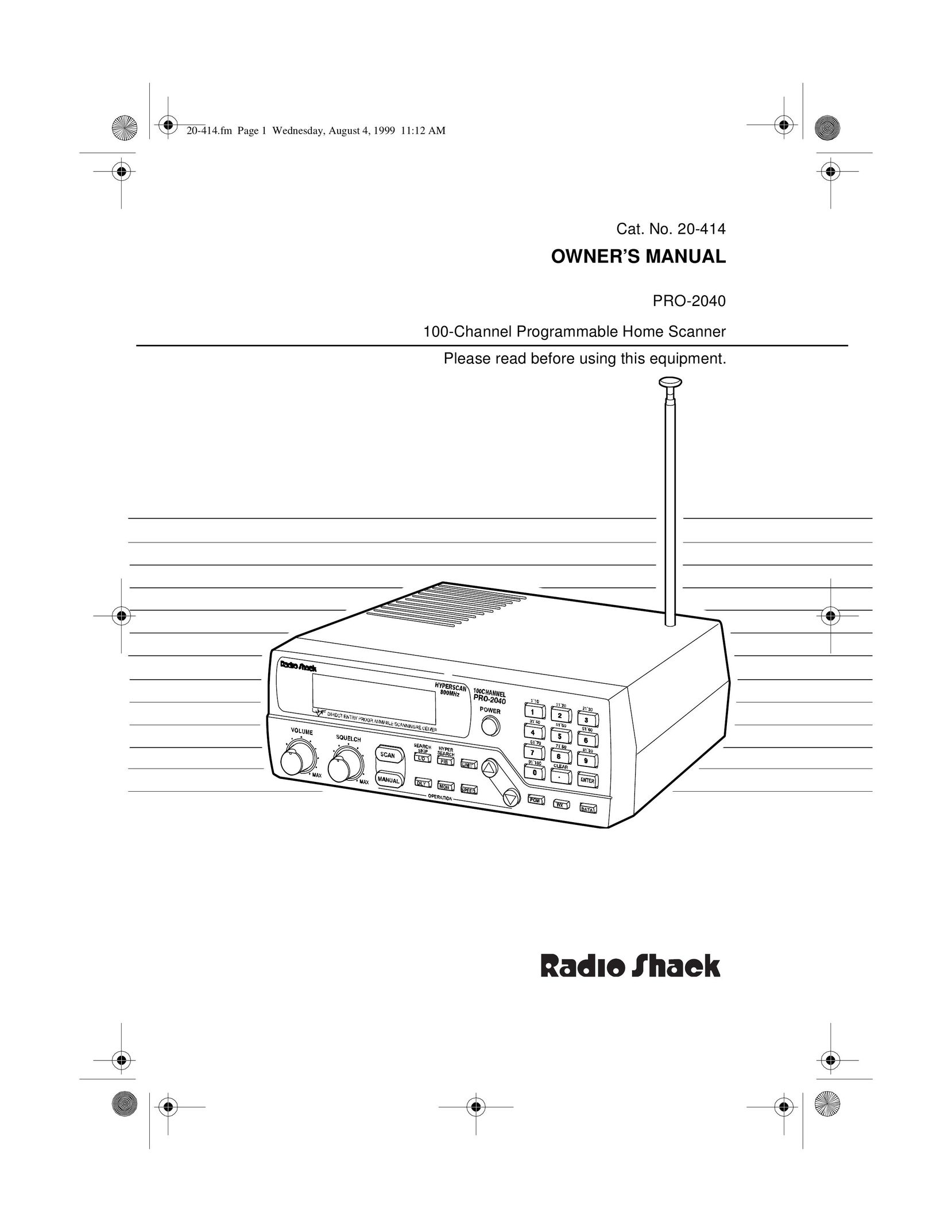Radio Shack PRO-2040 Scanner User Manual