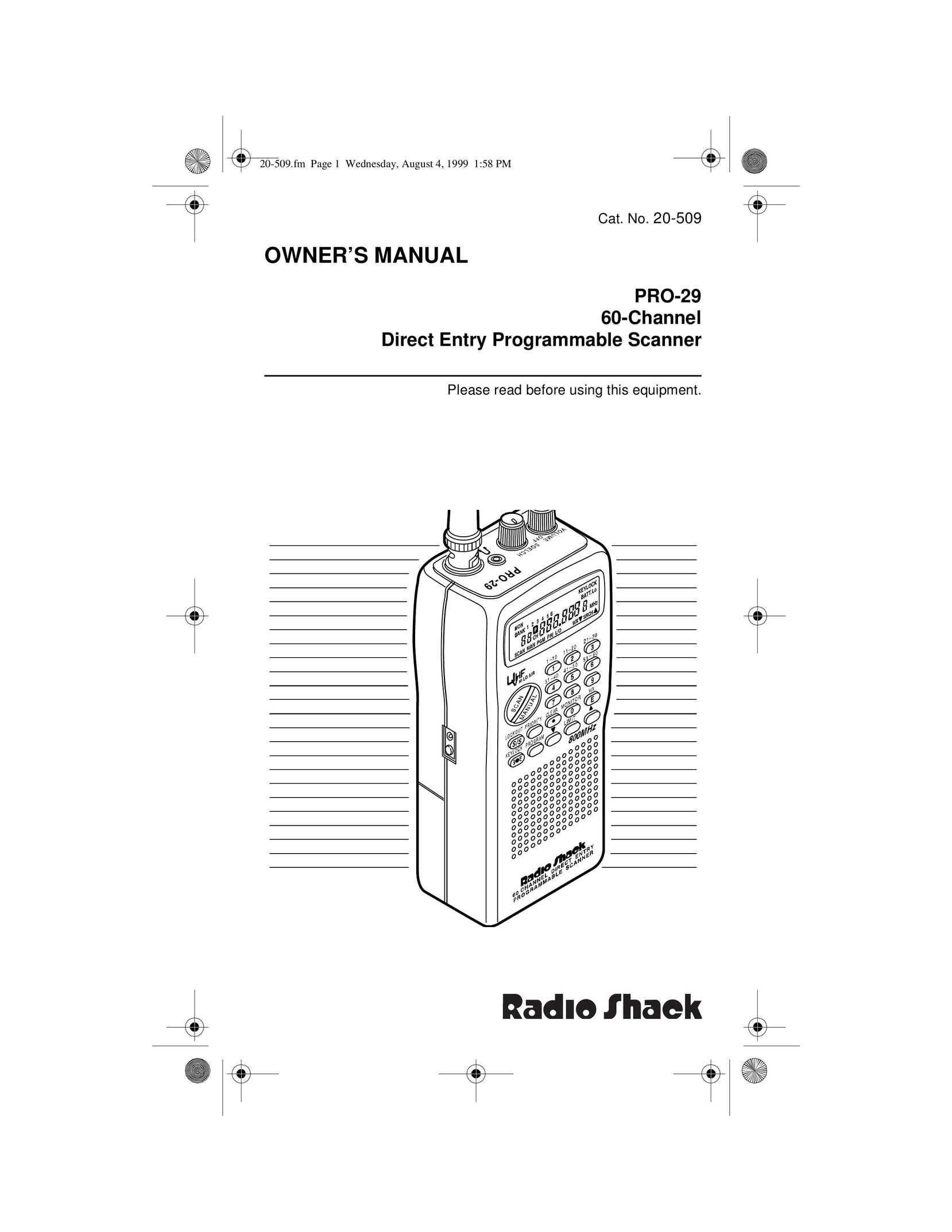 Radio Shack PRO-29 Scanner User Manual