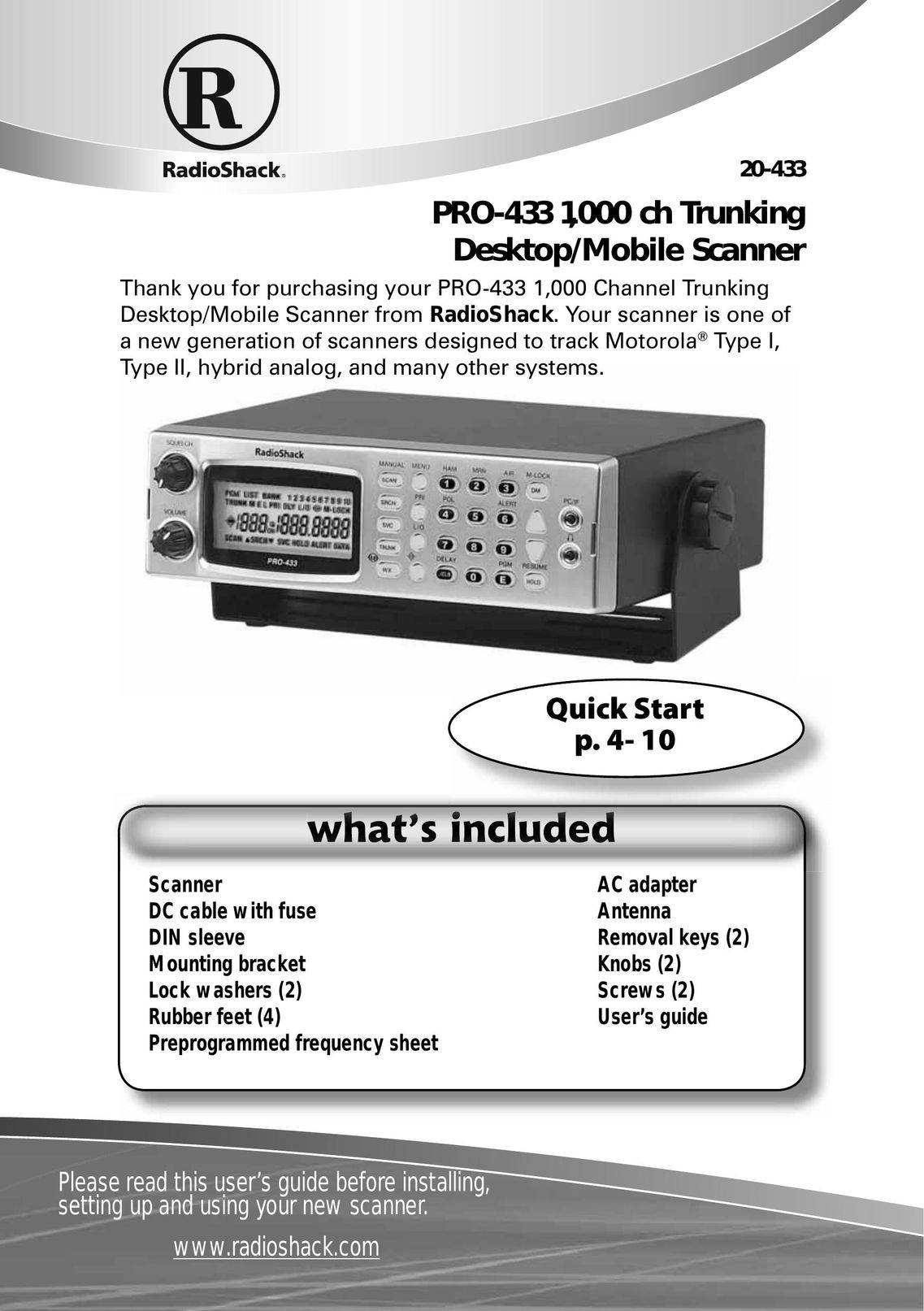 Radio Shack PRO-433 Scanner User Manual
