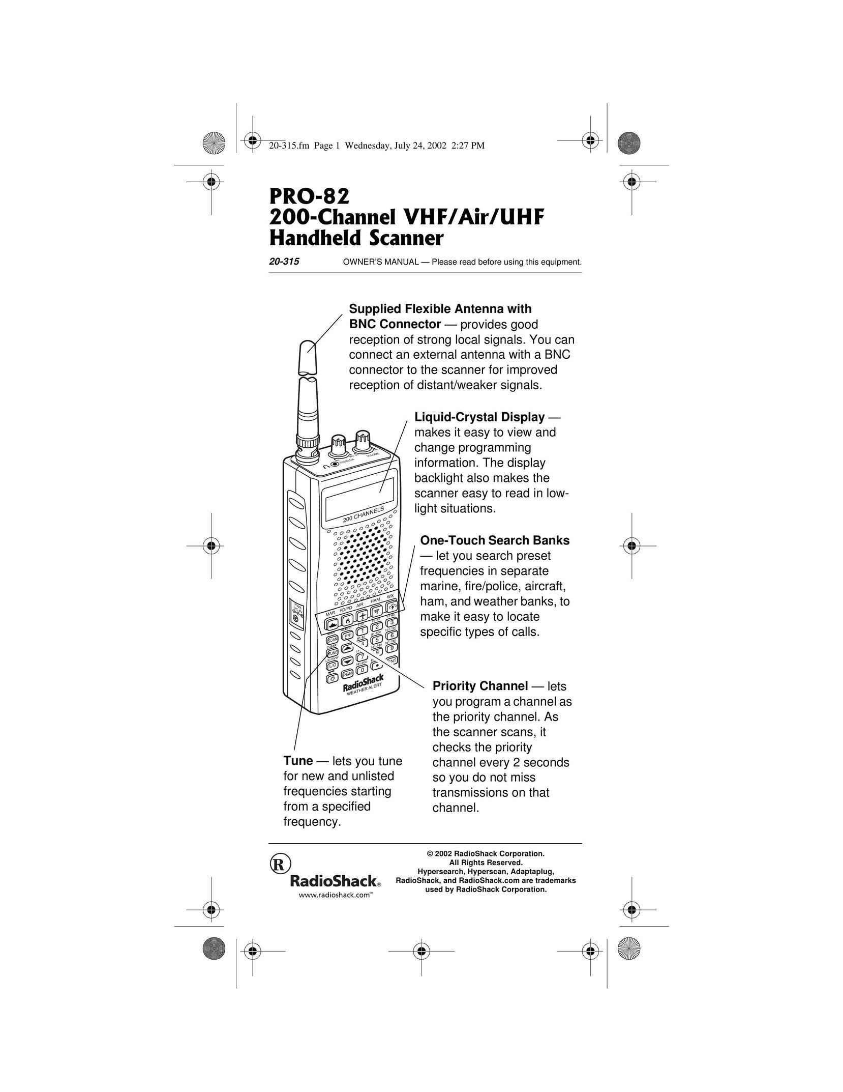 Radio Shack PRO-82 Scanner User Manual