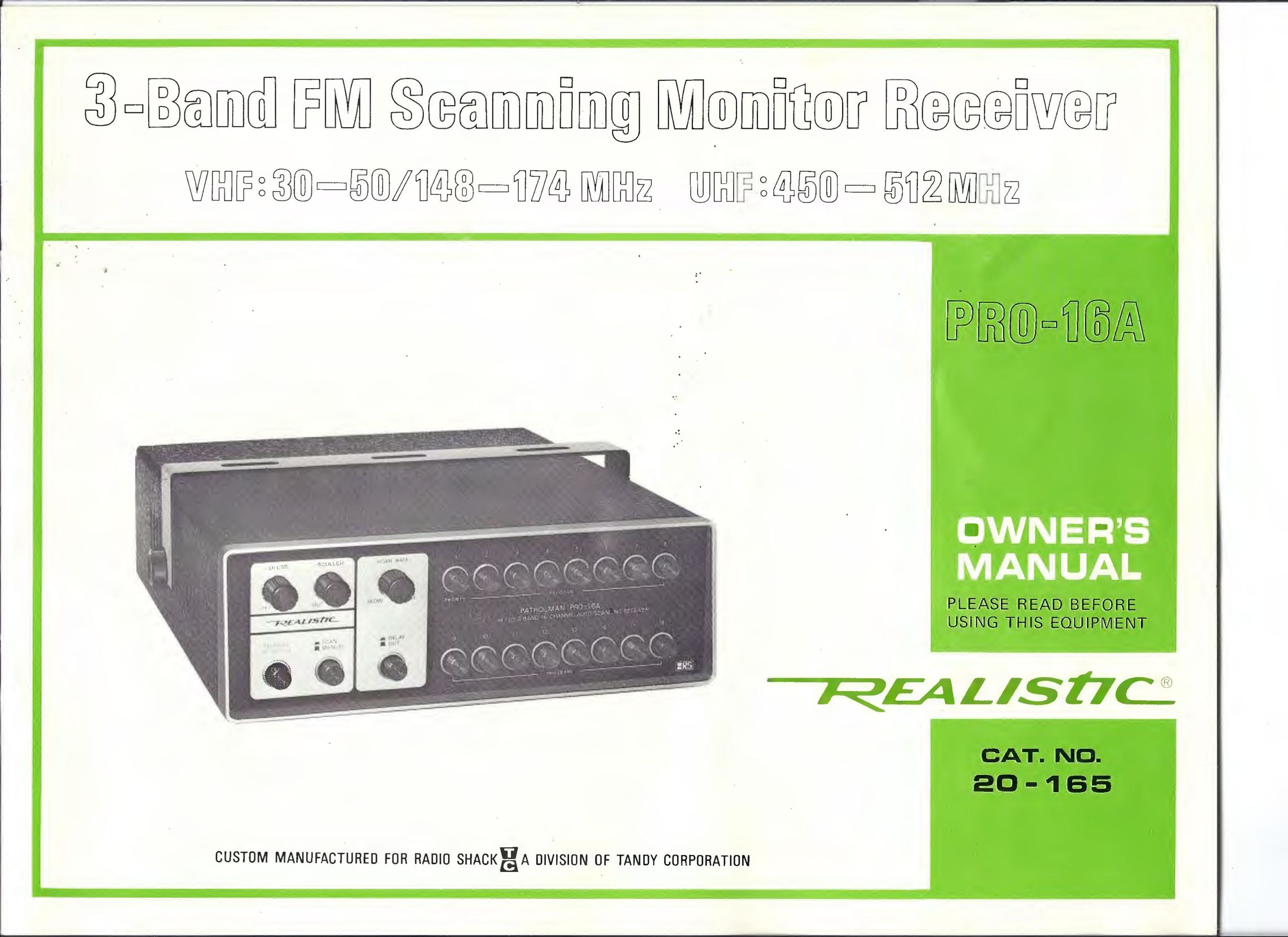 Realistic PRO-16A Scanner User Manual