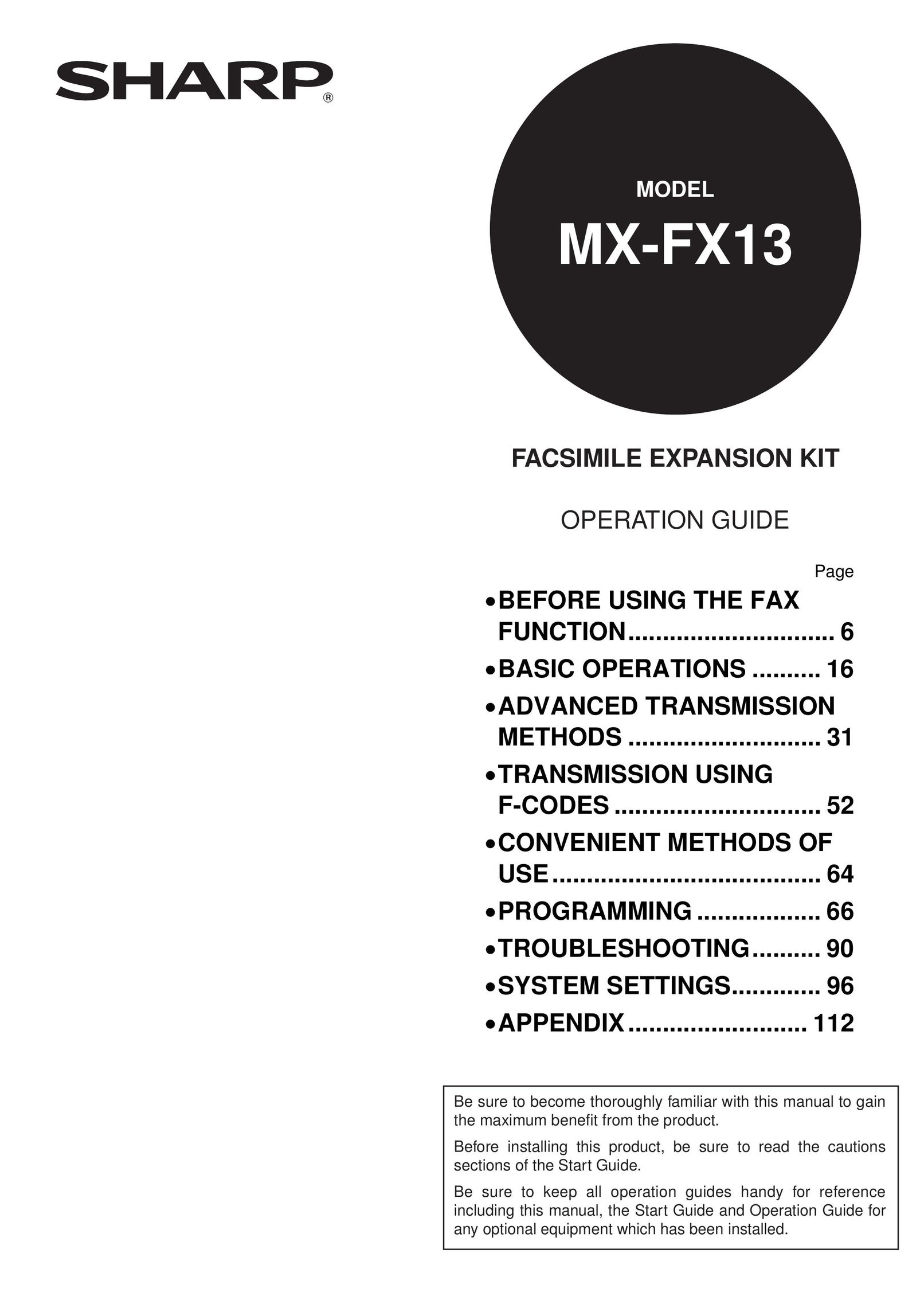 Sharp MX-FX13 Scanner User Manual