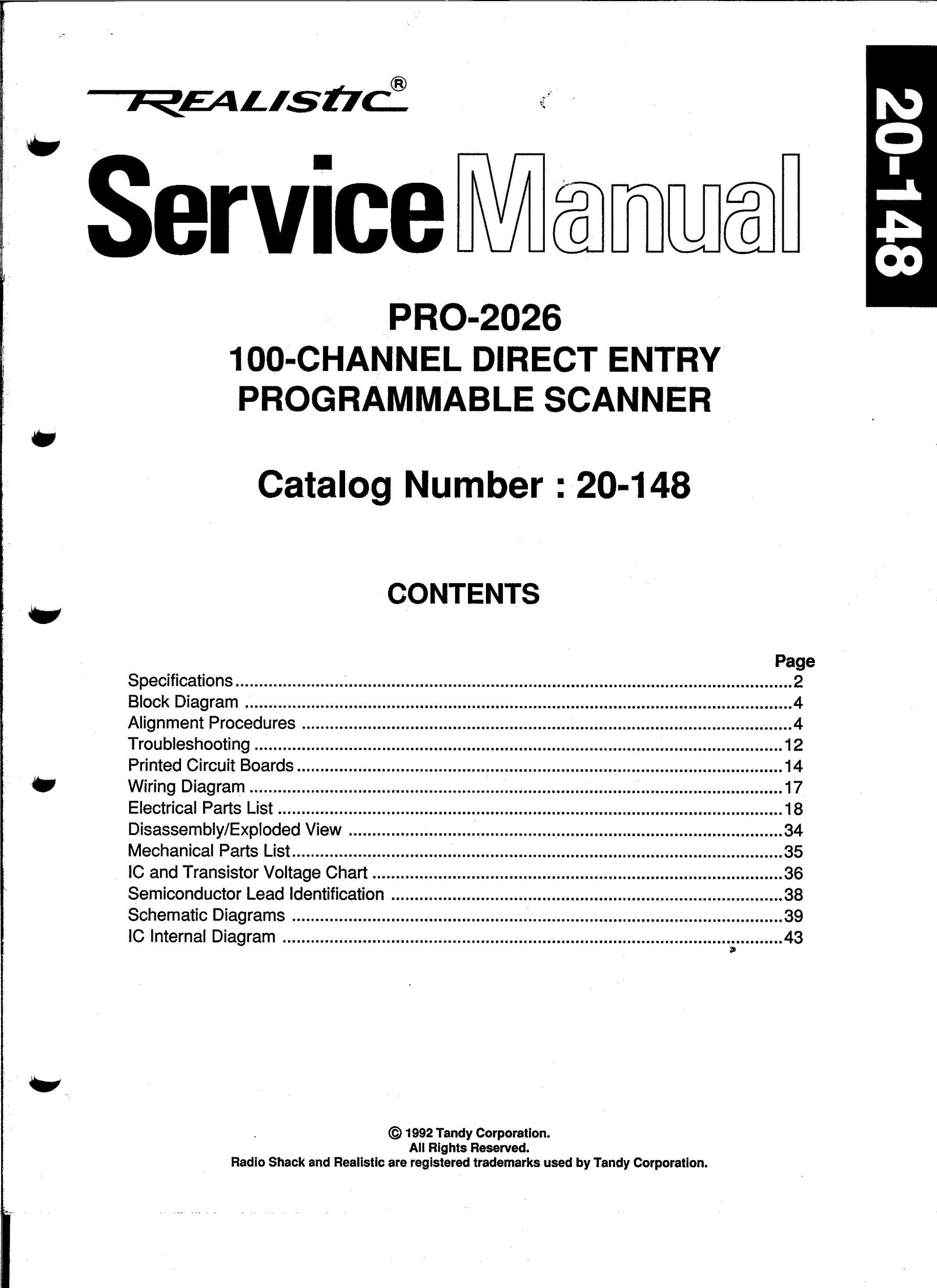 Tandy PRO-2026 Scanner User Manual