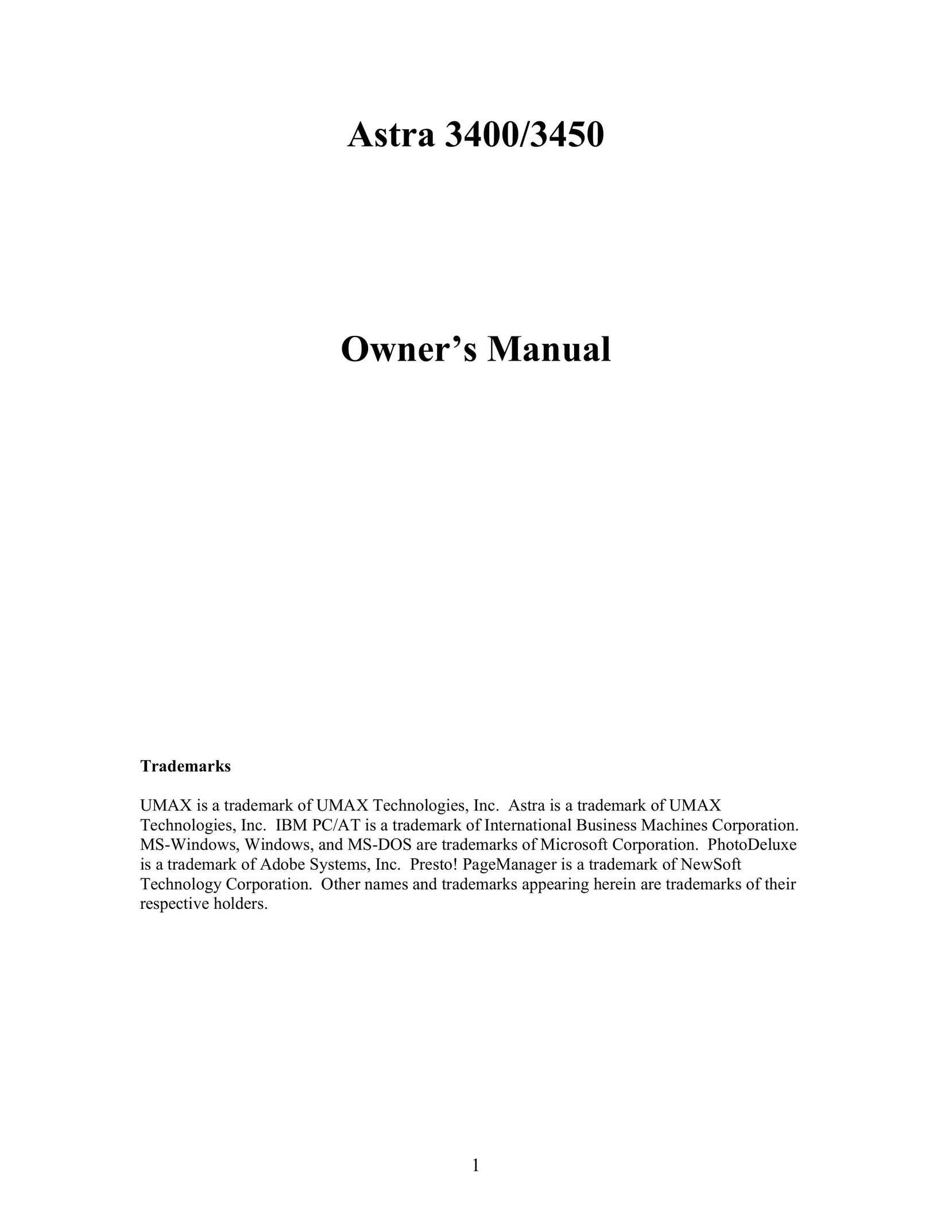 UMAX Technologies 3450 Scanner User Manual