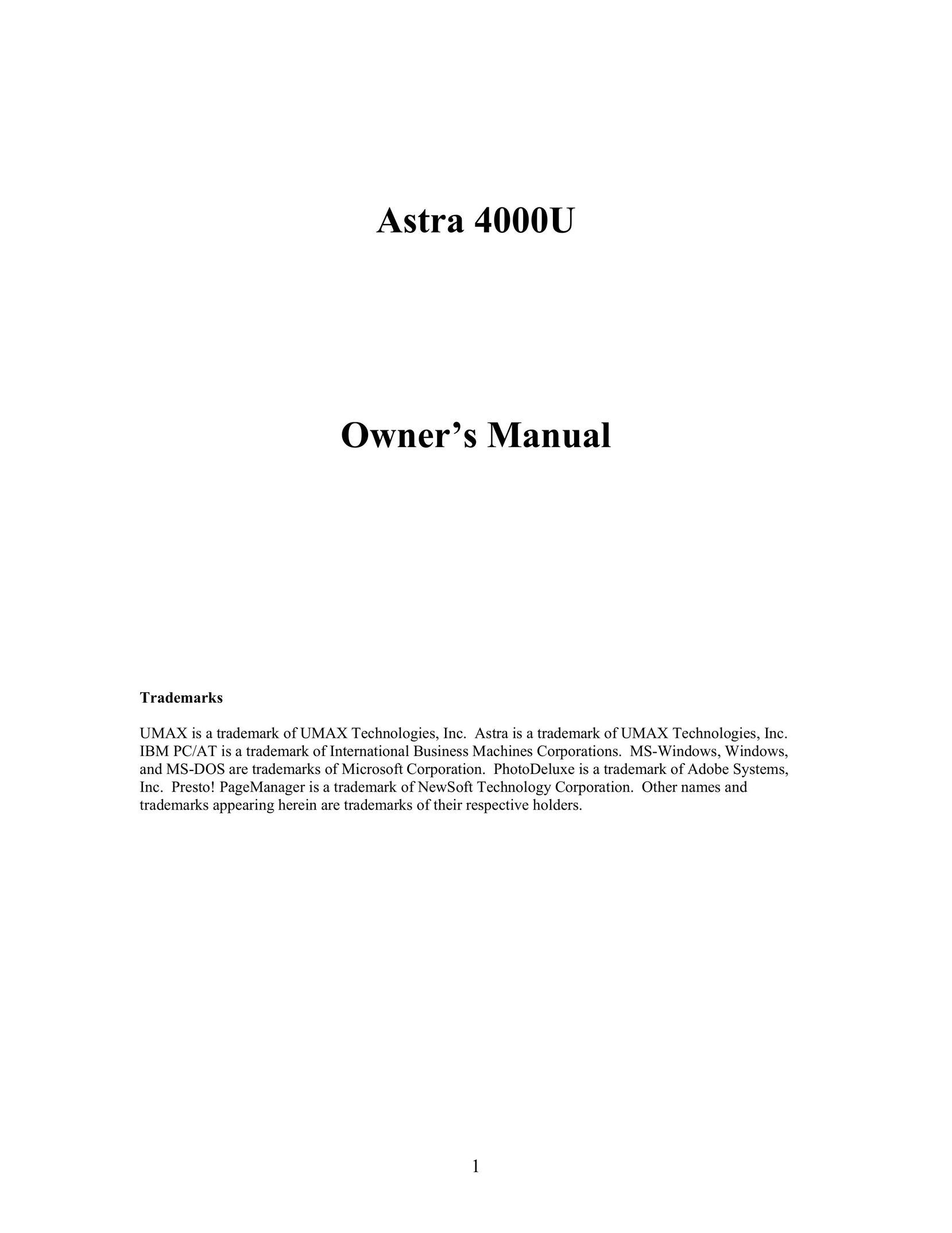 UMAX Technologies Astra 4000 Scanner User Manual