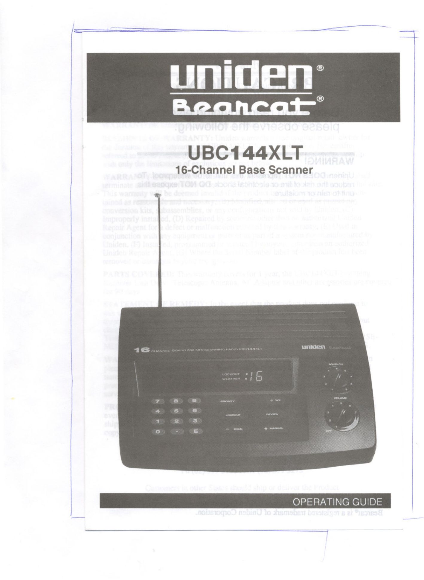 Uniden UBC144XLT Scanner User Manual