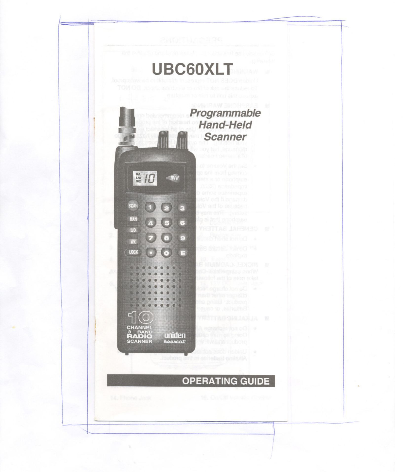 Uniden UBC60XLT Scanner User Manual