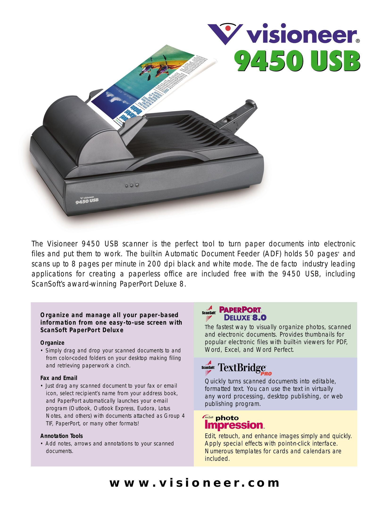 Visioneer 9450 USB Scanner User Manual