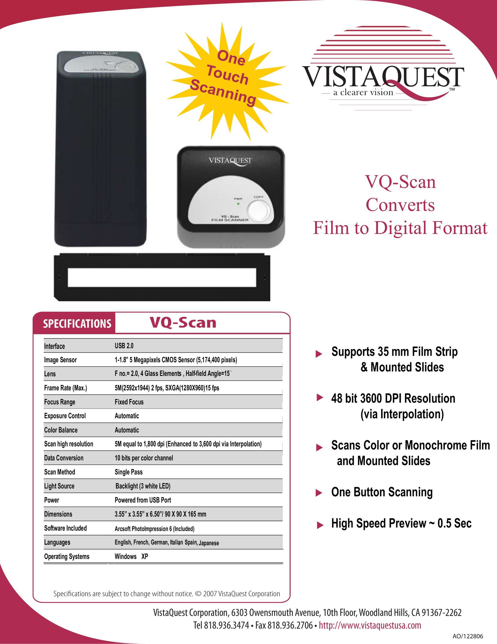 VistaQuest VQ Scan Scanner User Manual