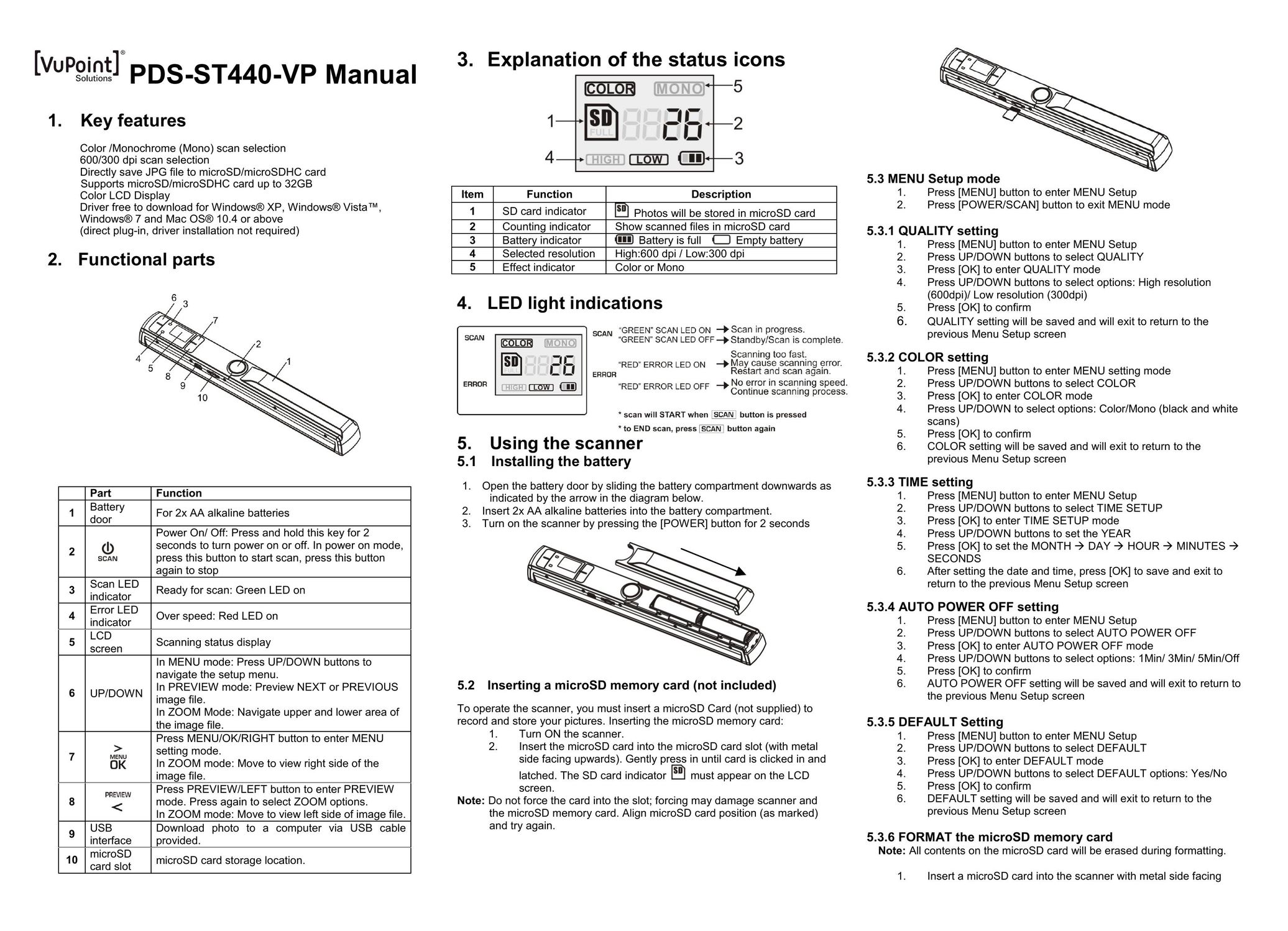 VuPoint Solutions PDS-ST440-VP Scanner User Manual