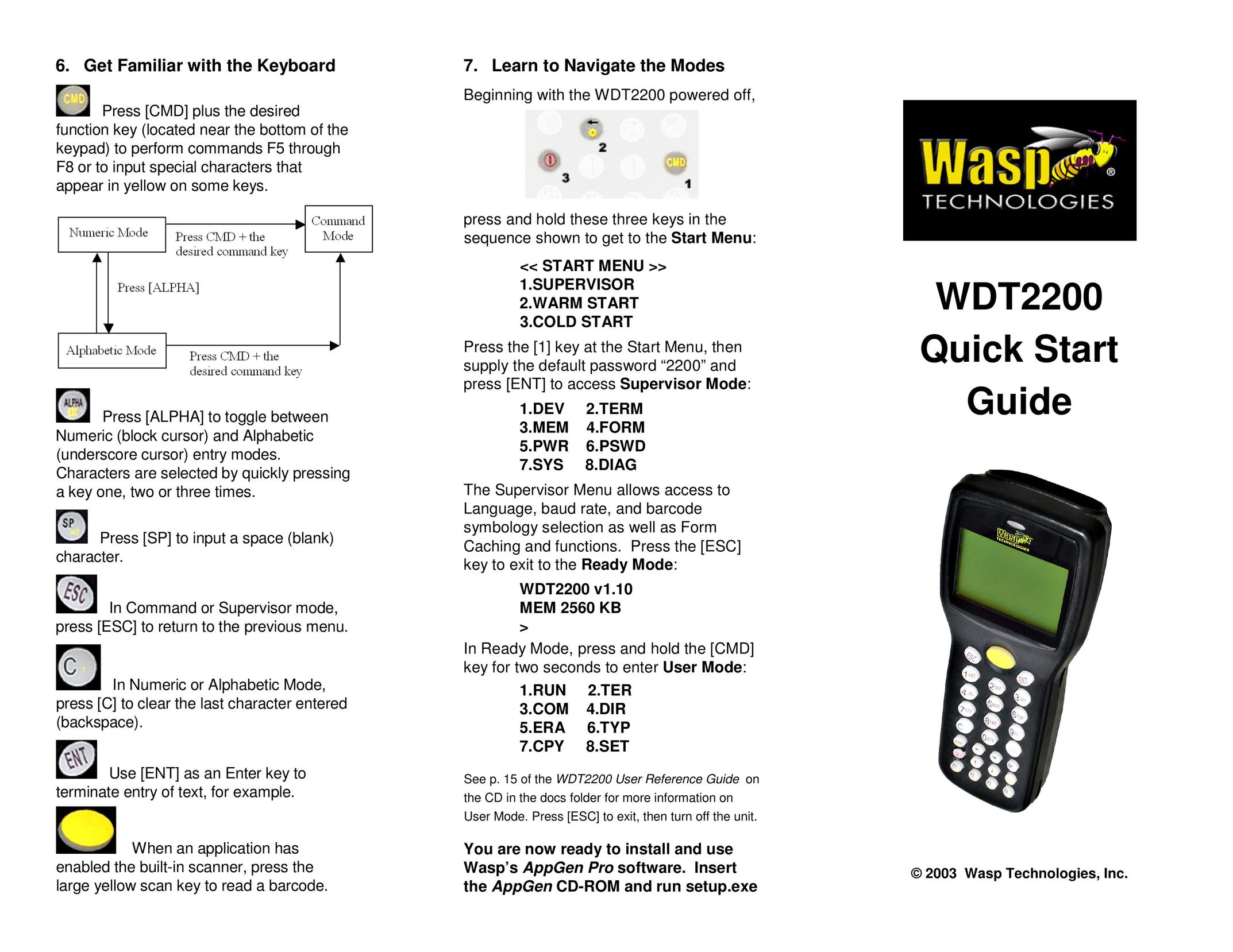 Wasp Bar Code WDT2200 Scanner User Manual