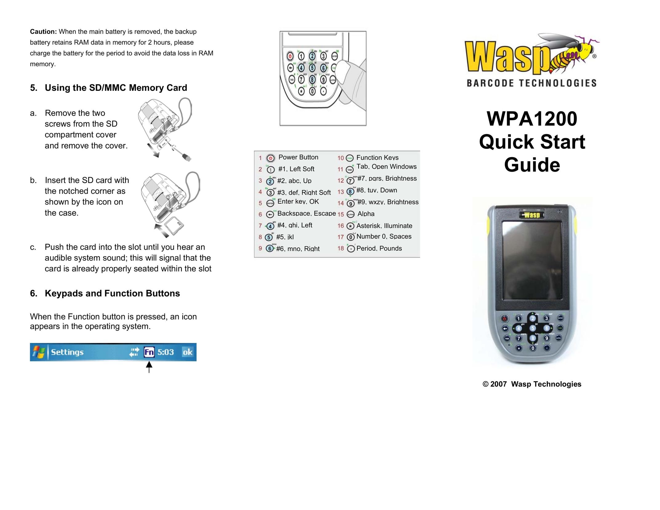Wasp Bar Code WPA1200 Scanner User Manual