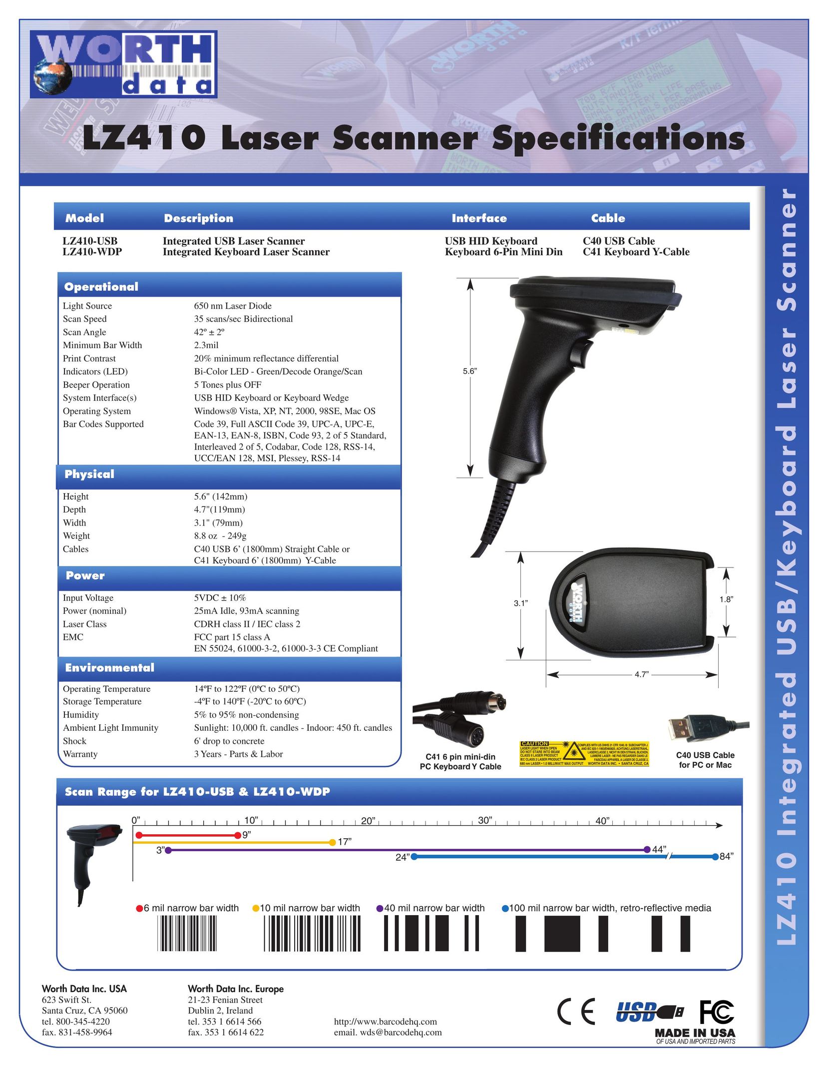 Worth Data LZ410 Scanner User Manual
