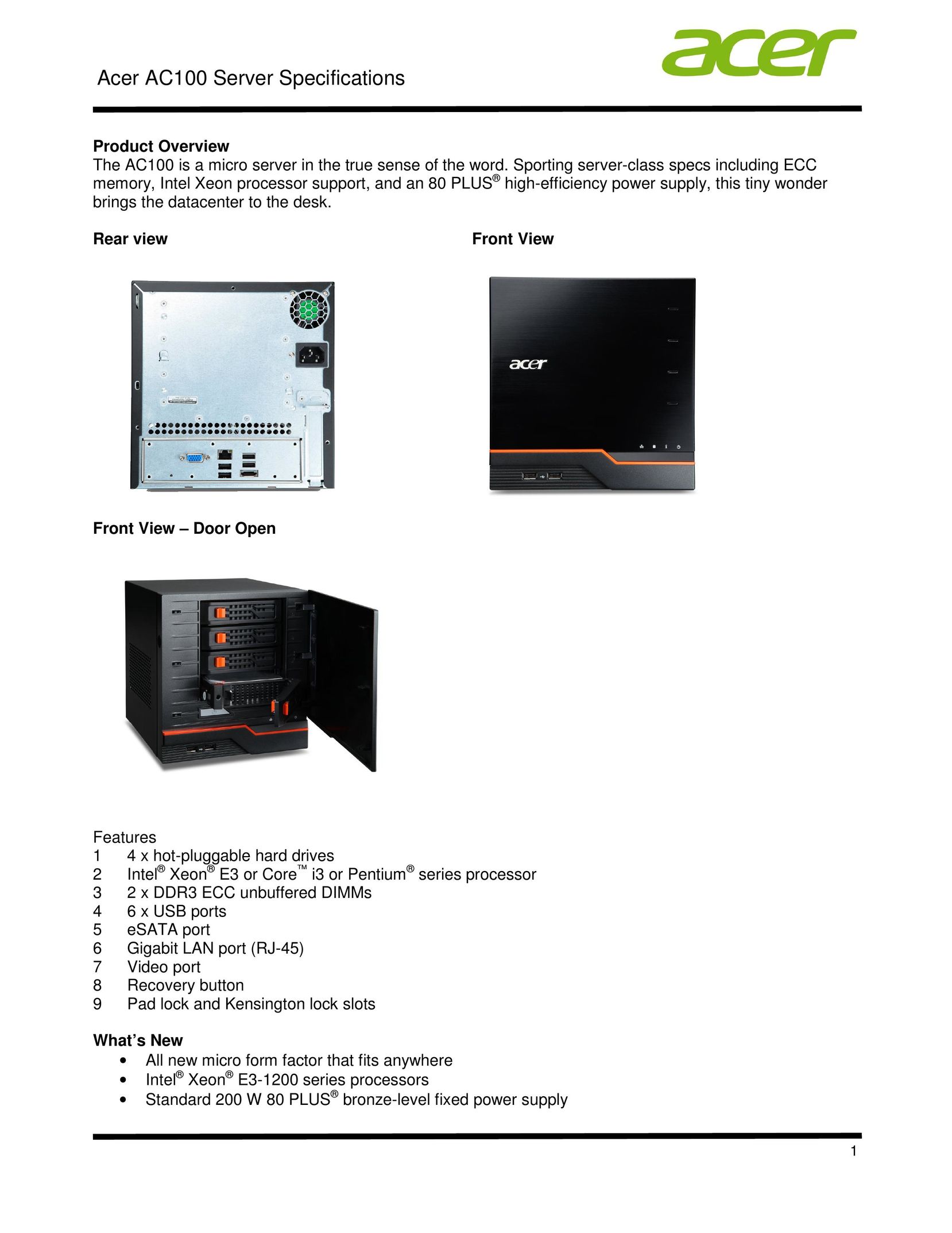 Acer STR7LAA001 Server User Manual