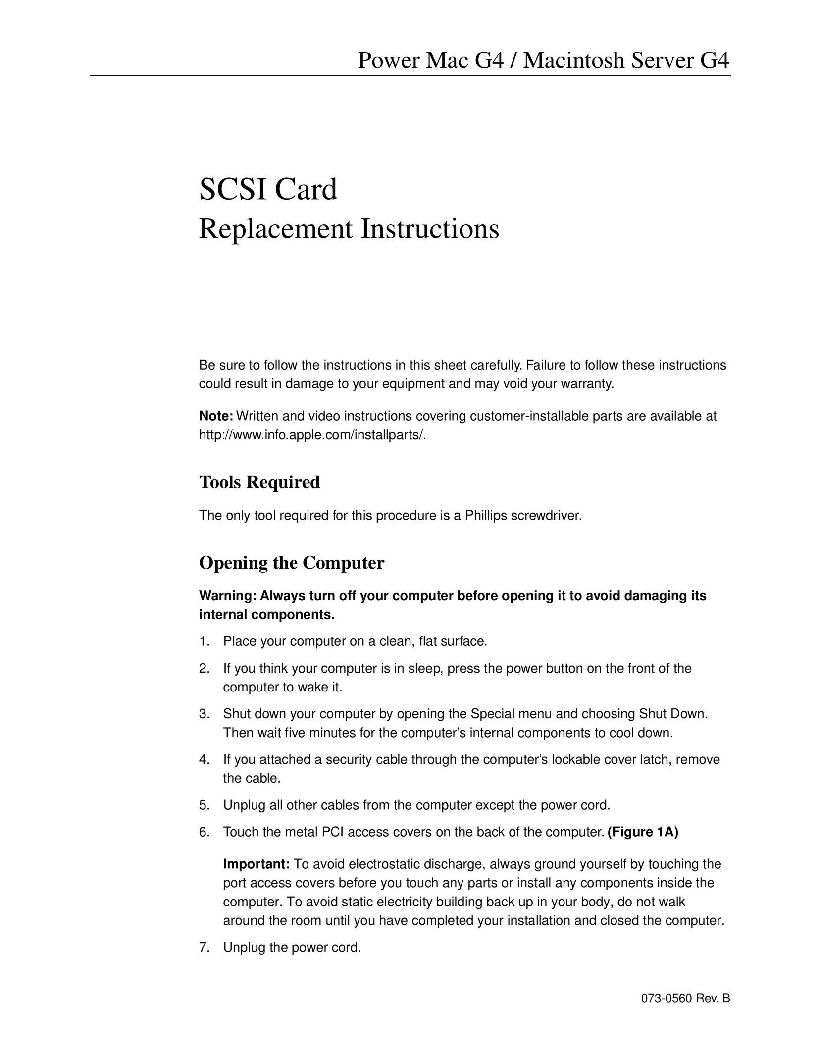 Apple SCSI Card Server User Manual