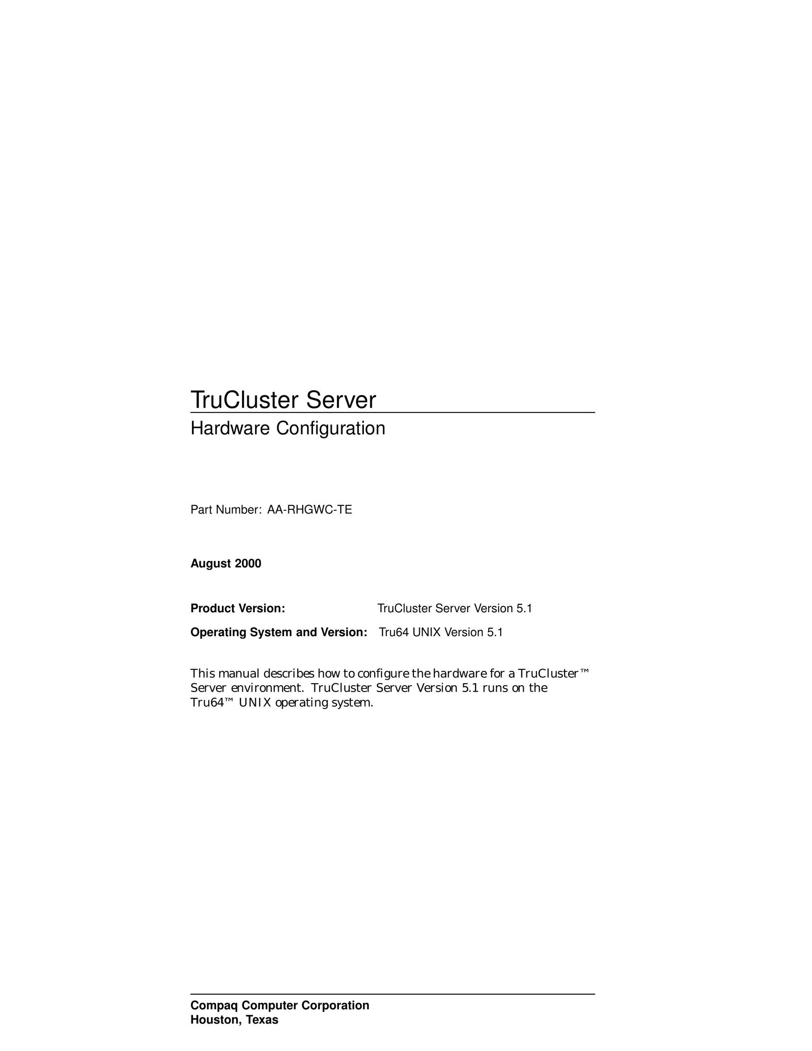 Compaq AA-RHGWC-TE Server User Manual