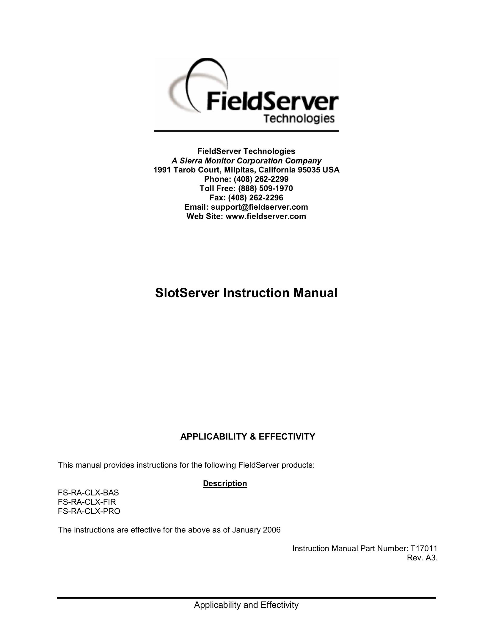 FieldServer FS-RA-CLX-BAS Server User Manual