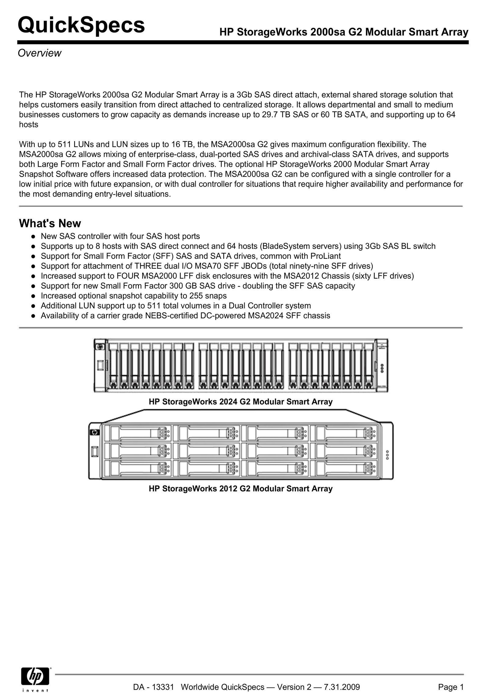 HP (Hewlett-Packard) 2000 SA G2 Server User Manual