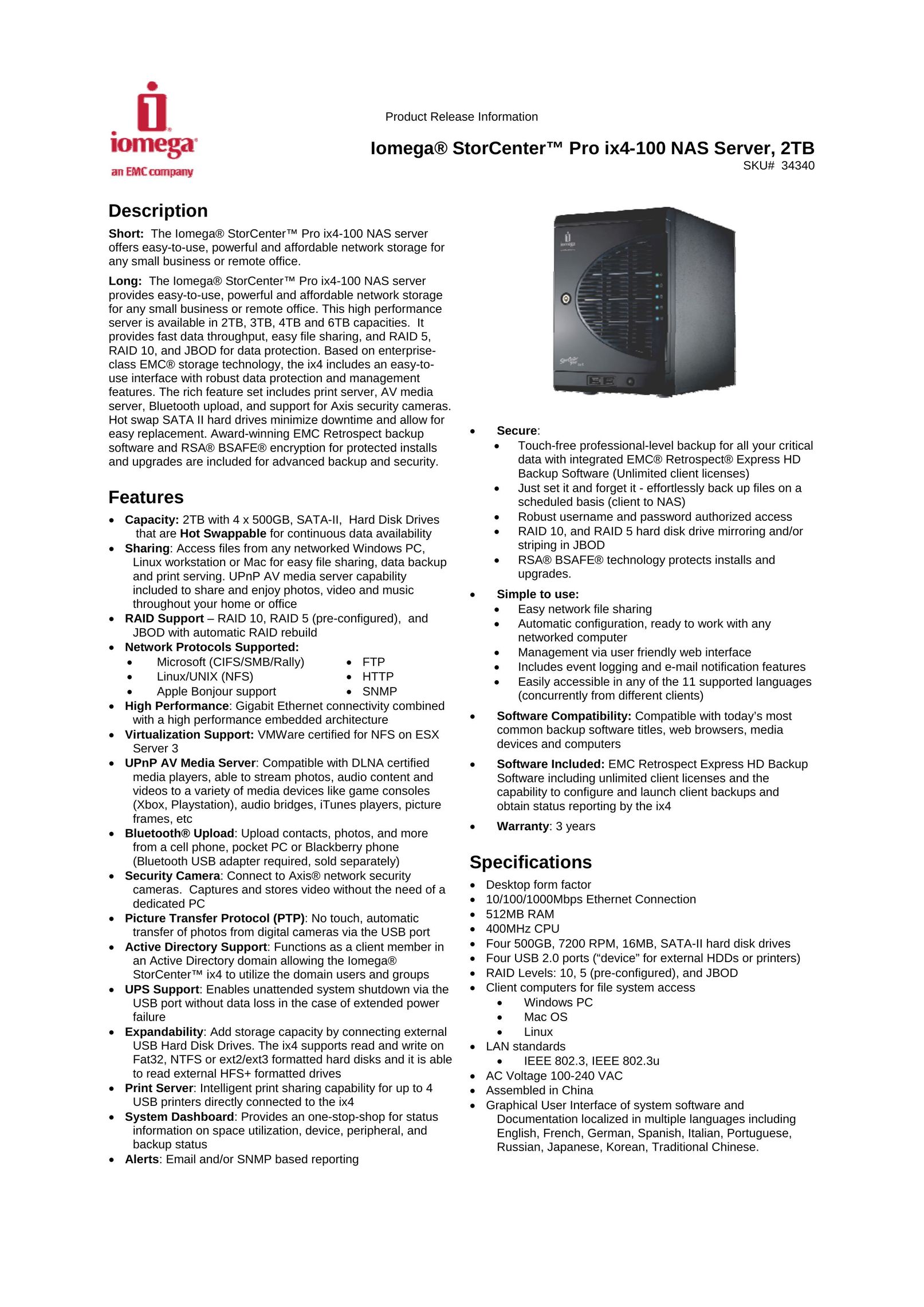 Iomega IX4-100 Server User Manual