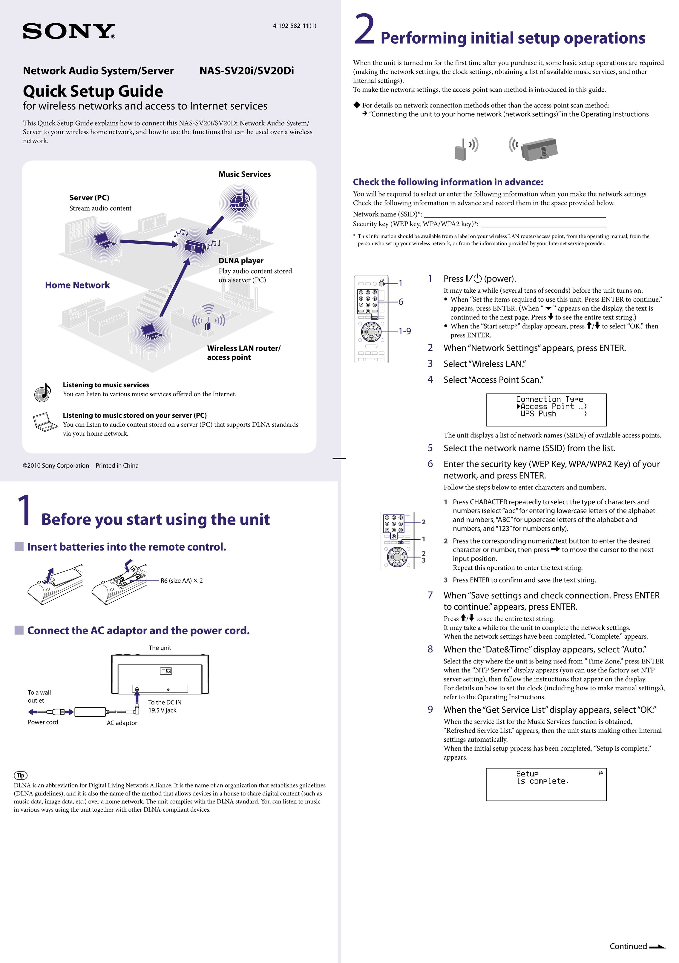 Sony NAS-SV20DI Server User Manual