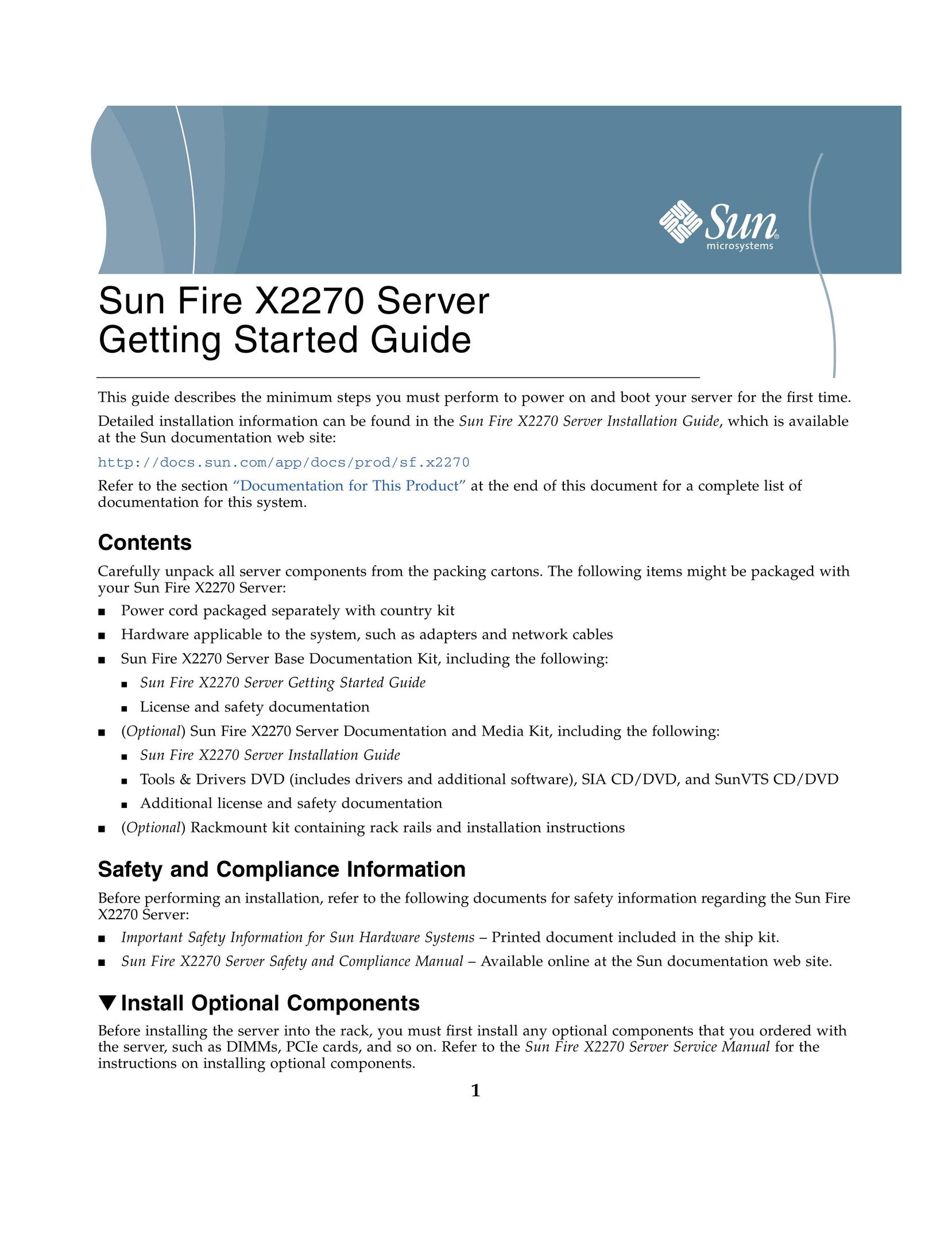 Sun Microsystems X2270 Server User Manual