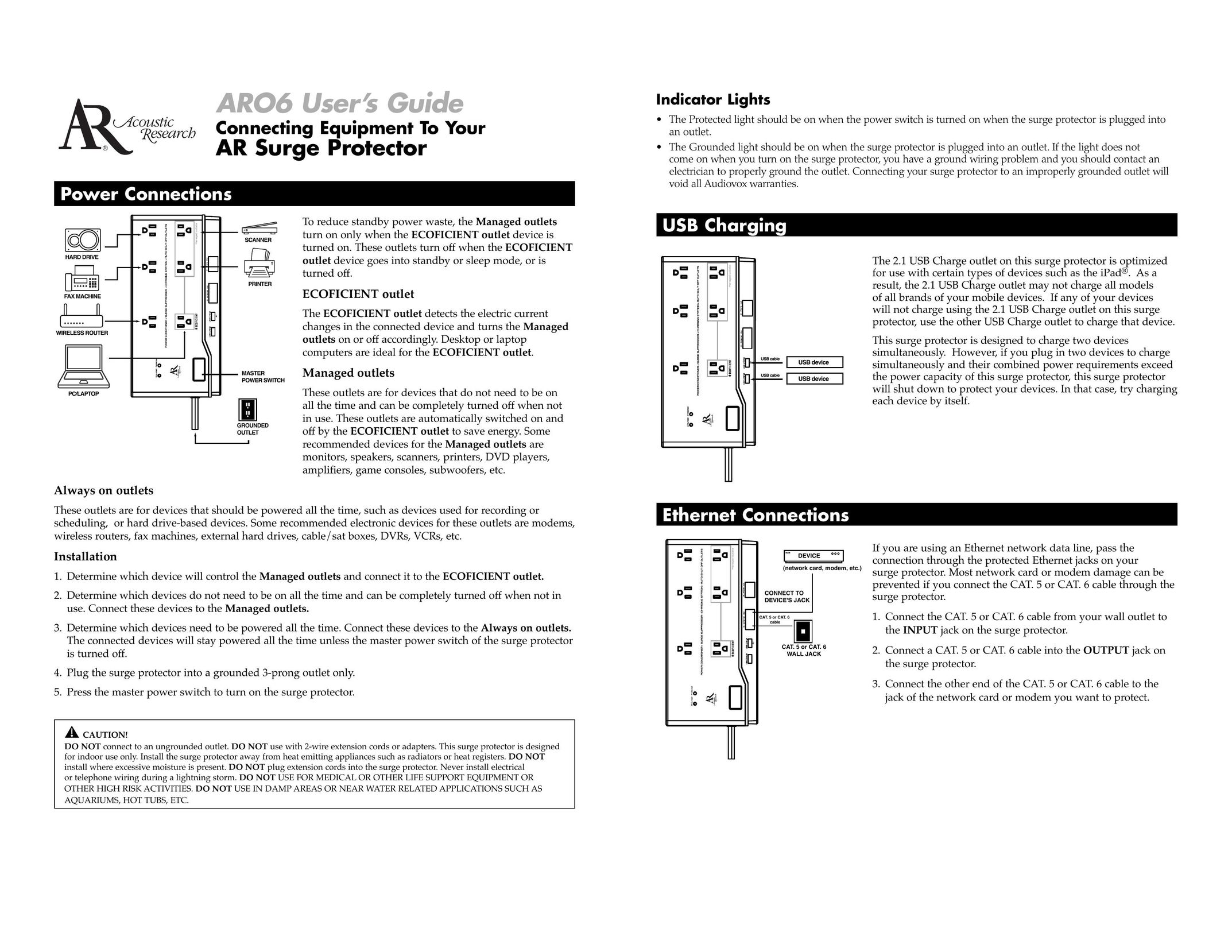 Acoustic Research ARO6 Surge Protector User Manual