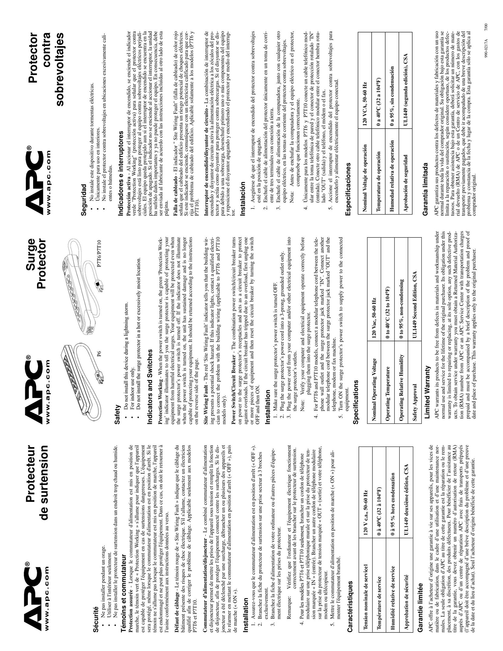 APC 990 0217A7 00 Surge Protector User Manual